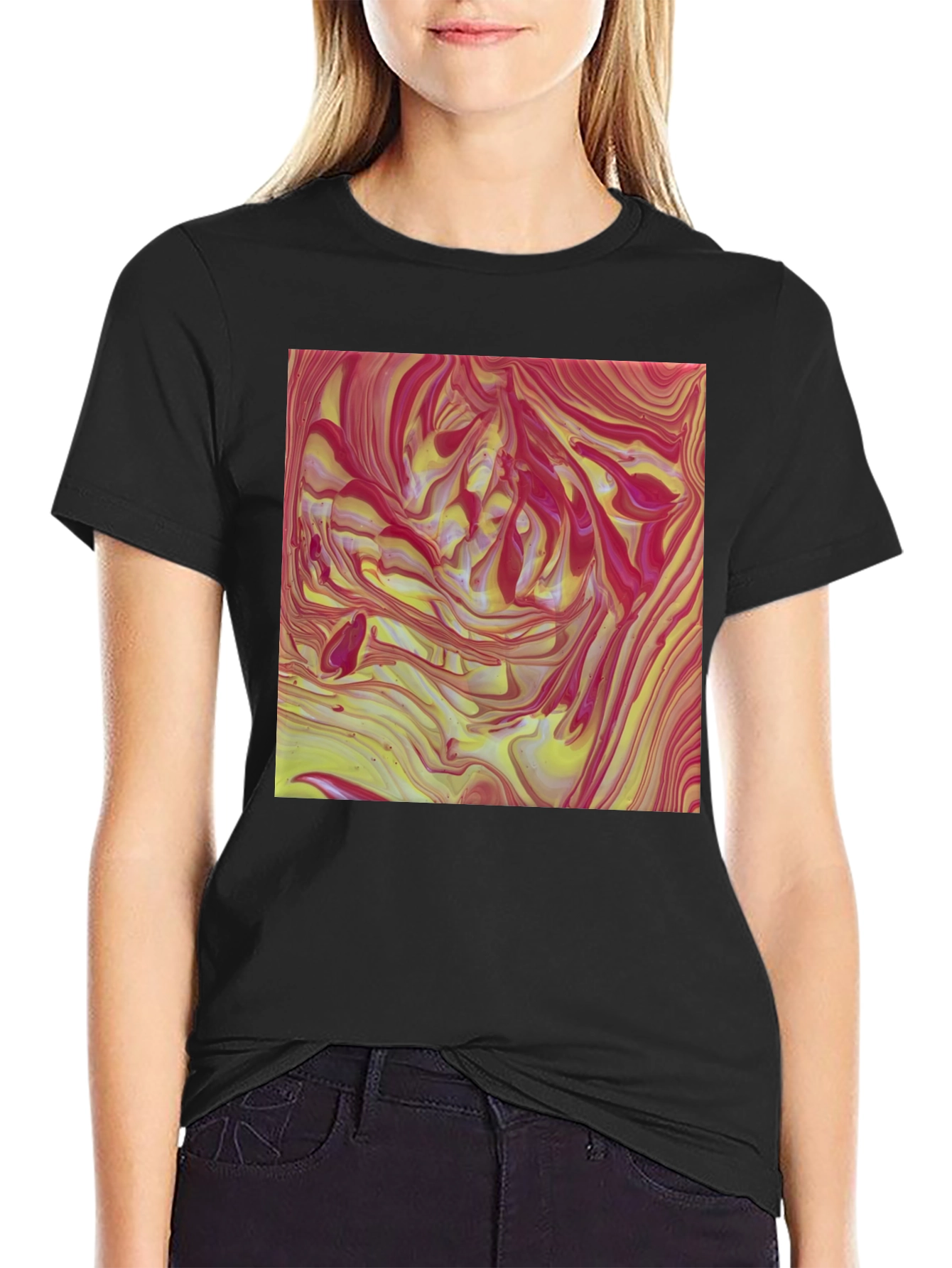 Black Abstract Swirl Art T-Shirt view 2