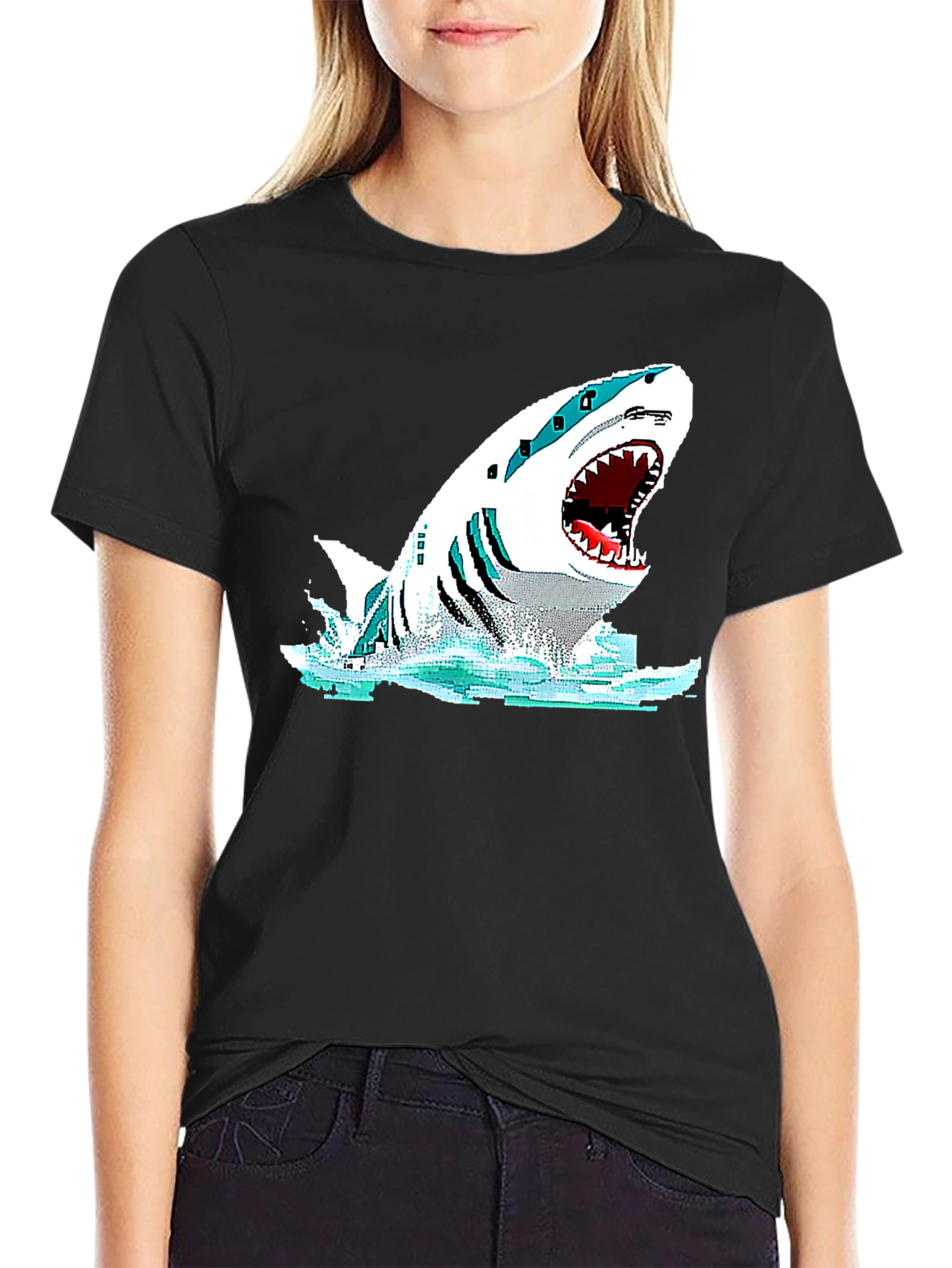 Shark Graphic Black T-Shirt - Pixelated Design - 2