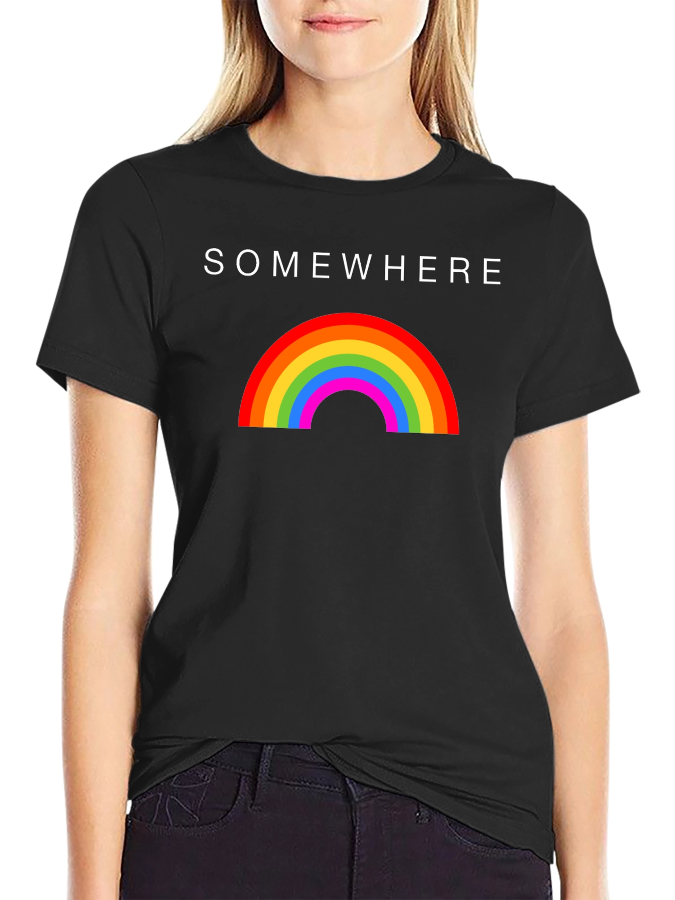 Black Somewhere Rainbow Graphic T-Shirt - Soft Cotton Blend view 2