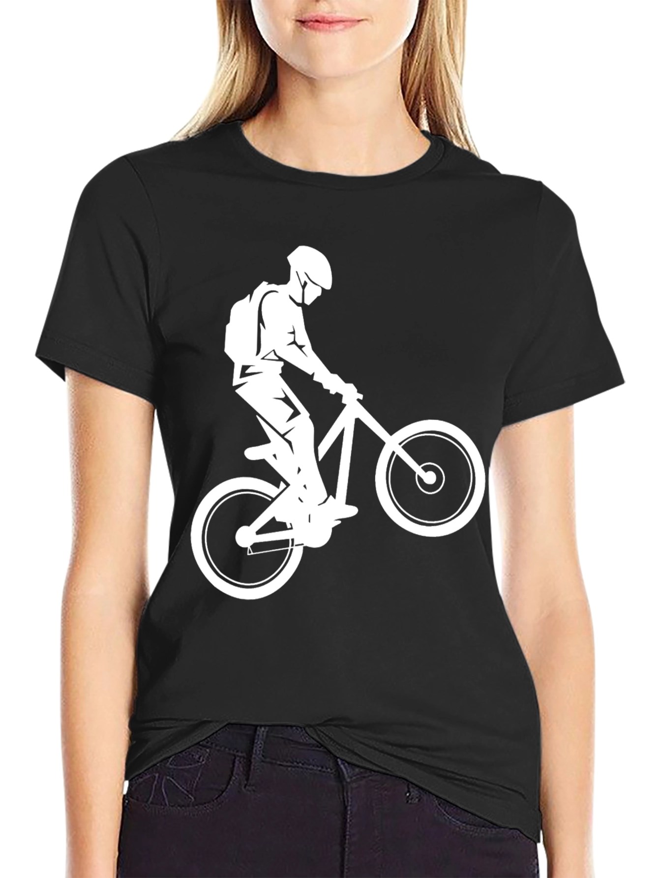 Black Mountain Biker Graphic Tee - Black Cotton T-Shirt view 2