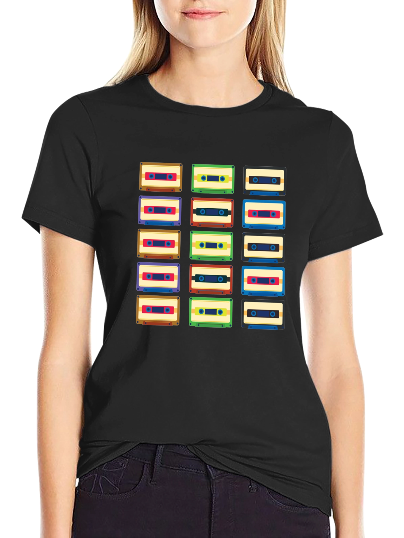 Black Retro Cassette Tape T-Shirt - Vintage Music Lover Tee view 2