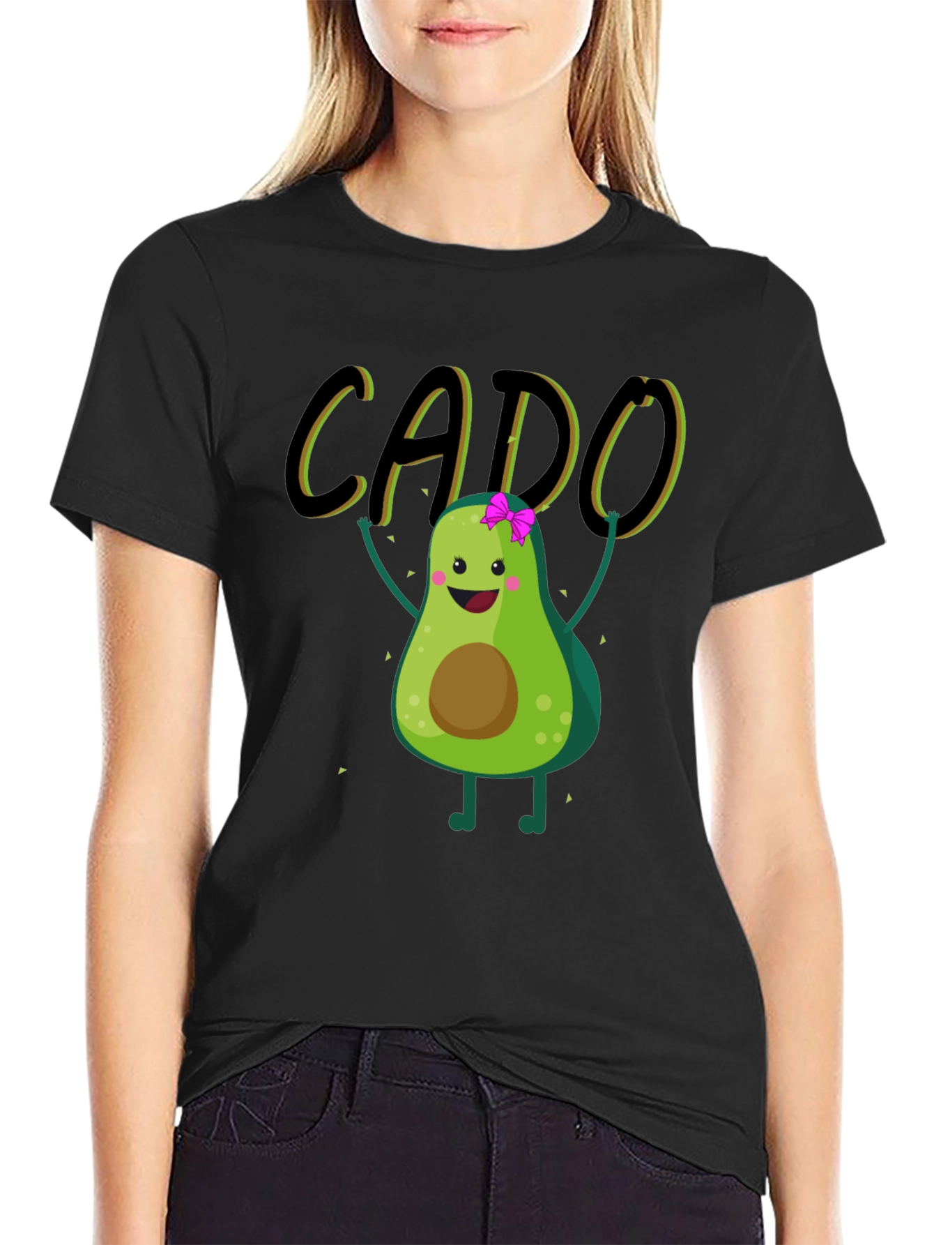 Black Funny Avocado Black T-Shirt - CADO view 2