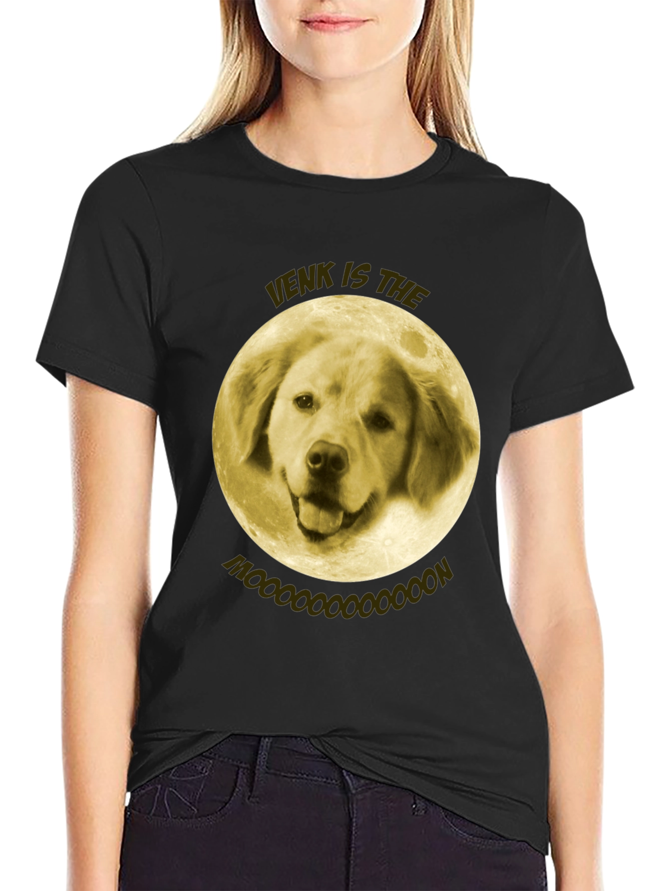 Black Venk Is The Moooon T-Shirt - Golden Retriever Dog view 2