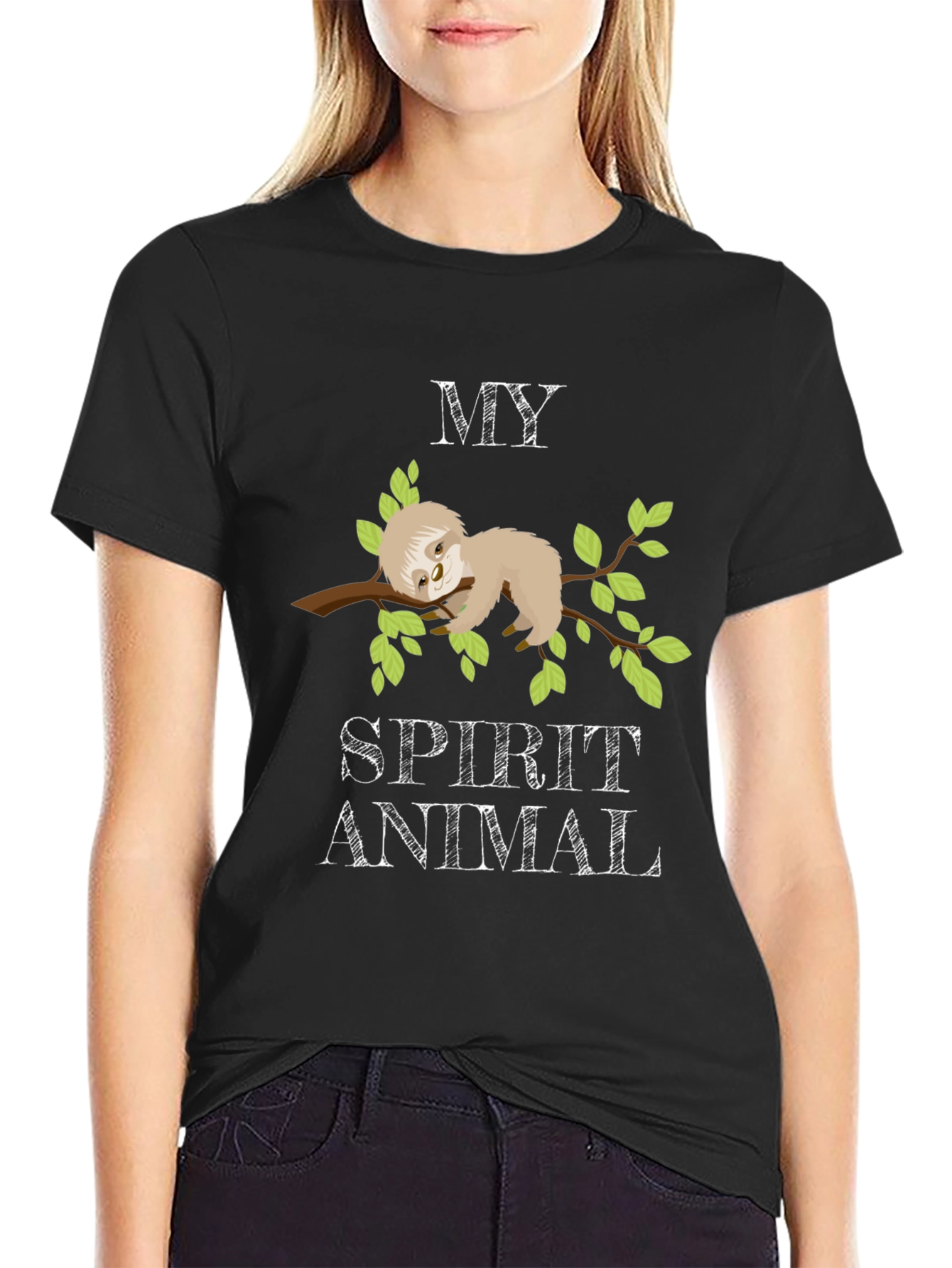 Black Sloth Spirit Animal Graphic T-Shirt view 2