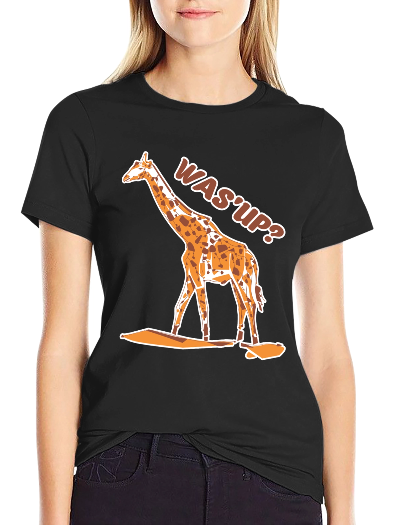 Black Giraffe Was'Up Graphic Tee - Black T-Shirt view 2