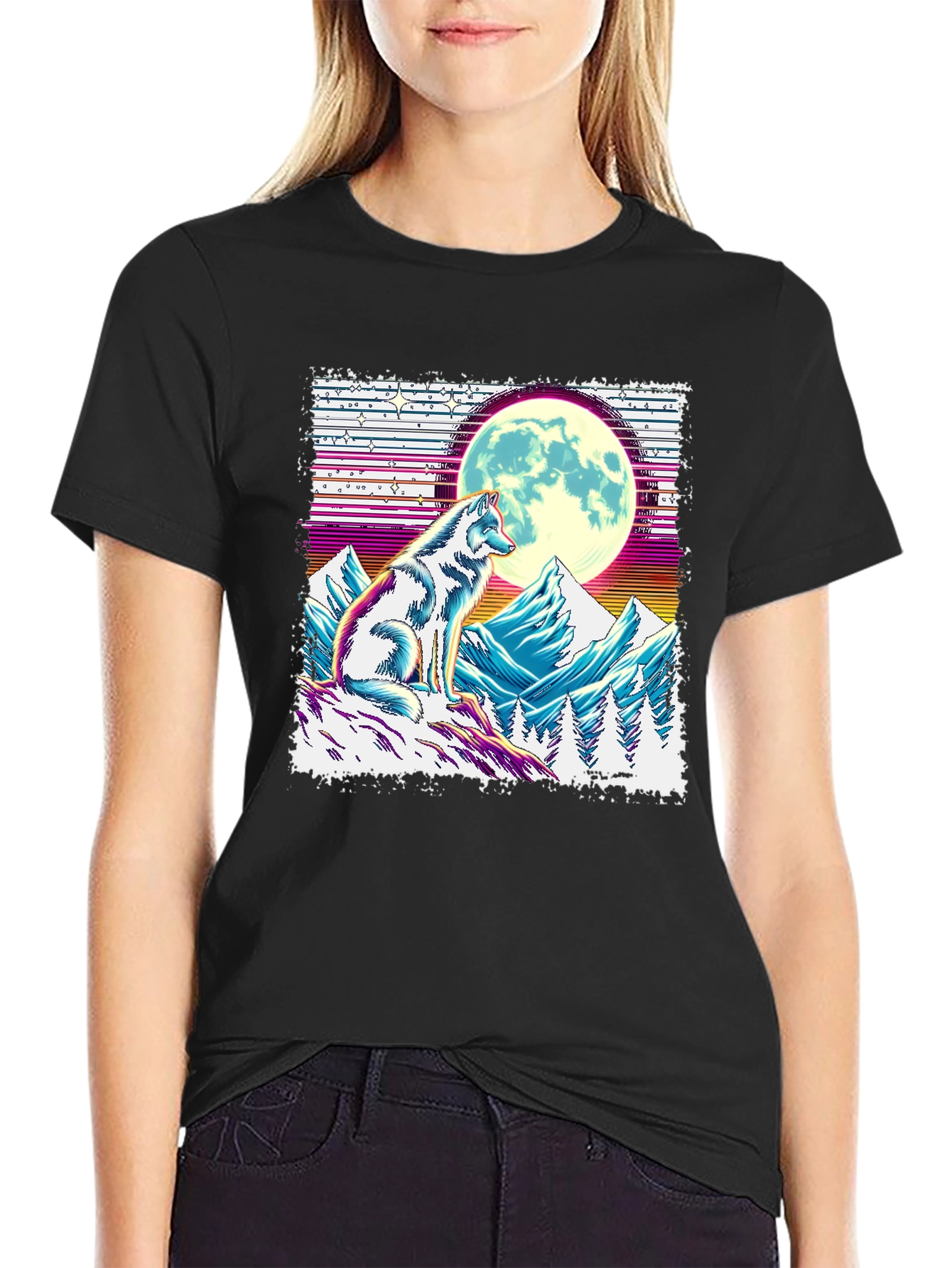 Black Wolf Moon Graphic Tee - Unique Design view 2