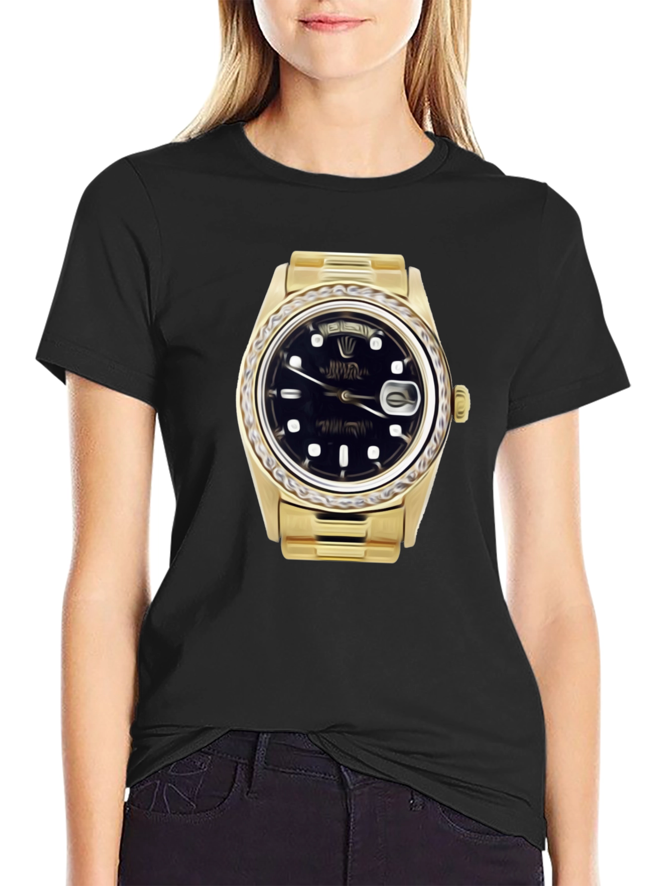 Black Statement Tee: Golden Watch Graphic view 2