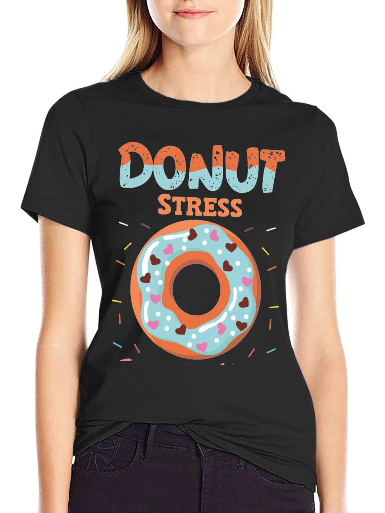 Black Donut Stress T-Shirt - Fun Foodie Apparel view 2