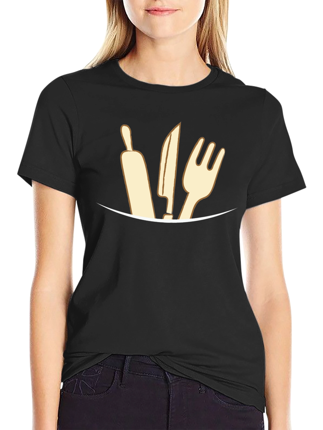 Black Chef Utensil Graphic Tee - Black Crew Neck T-Shirt view 2