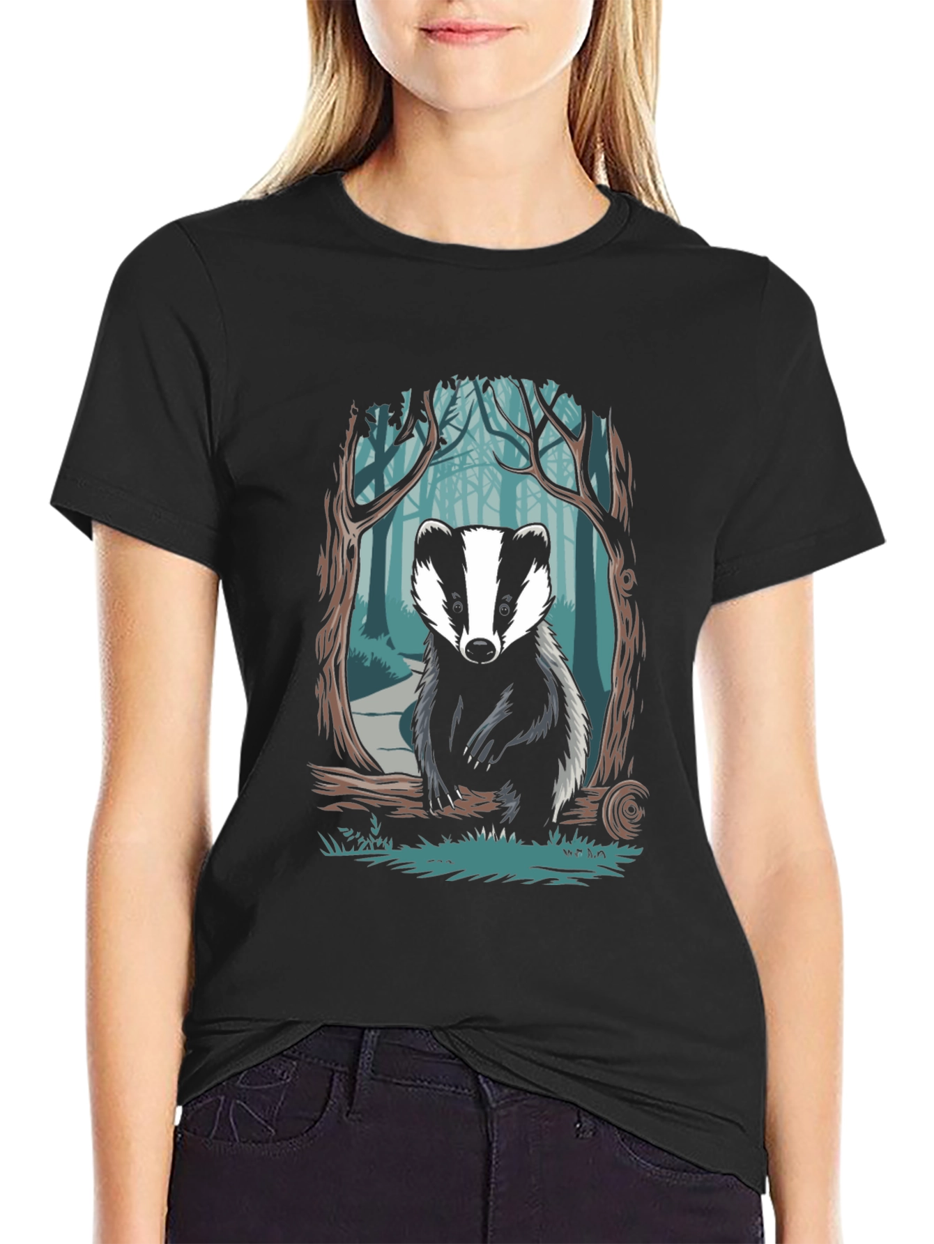 Black Badger Forest Graphic Tee - Nature Inspired Design view 2