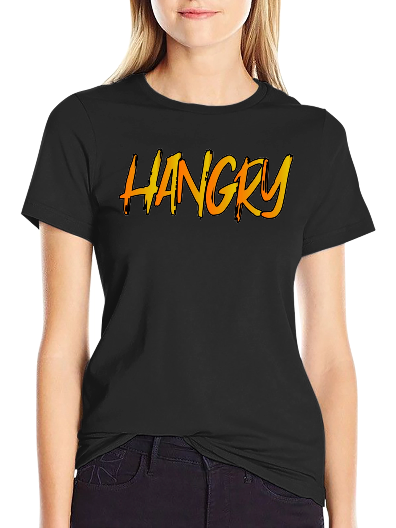 Black Hangry T-Shirt - Black Cotton Crew Neck view 2