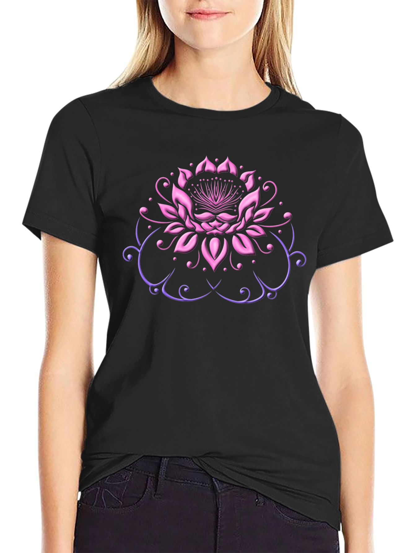 Black Lotus Flower Graphic Tee view 2