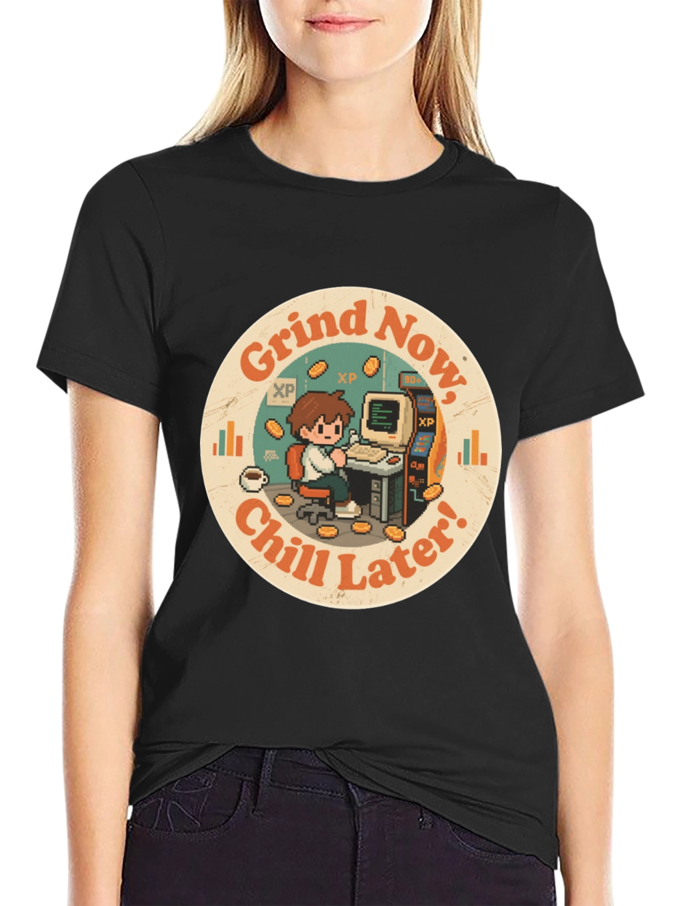 Black Grind Now, Chill Later T-Shirt - Gamer Style view 2