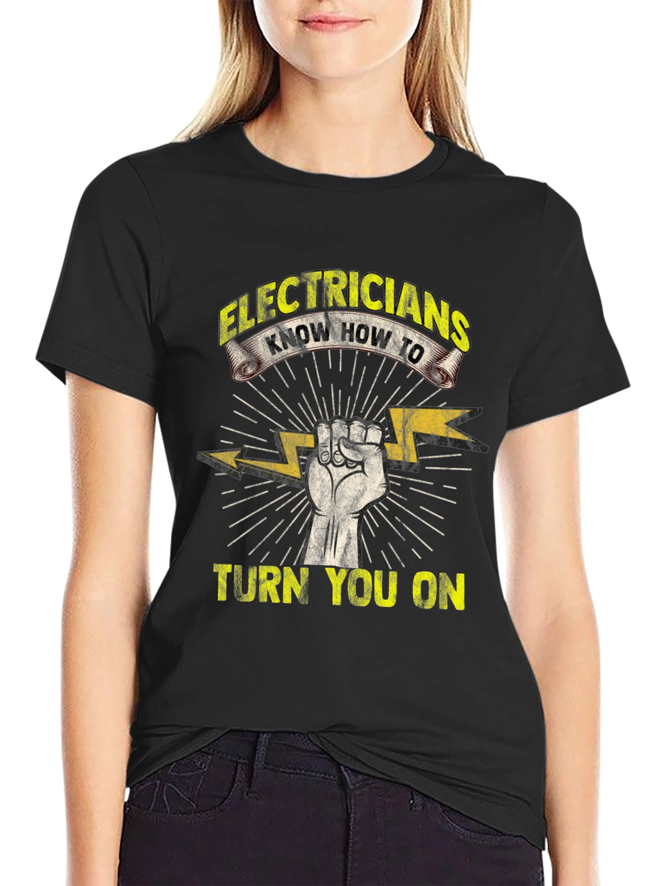 Black Electricians Turn You On T-Shirt Funny Electrician Gift view 2