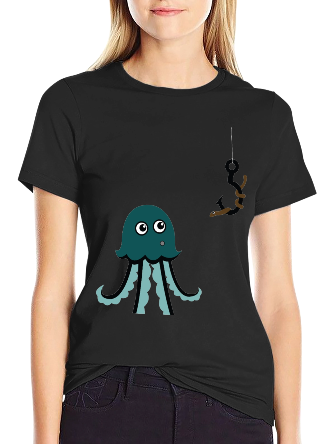 Black Octopus Fishing Graphic Tee - Men's Black T-Shirt view 2