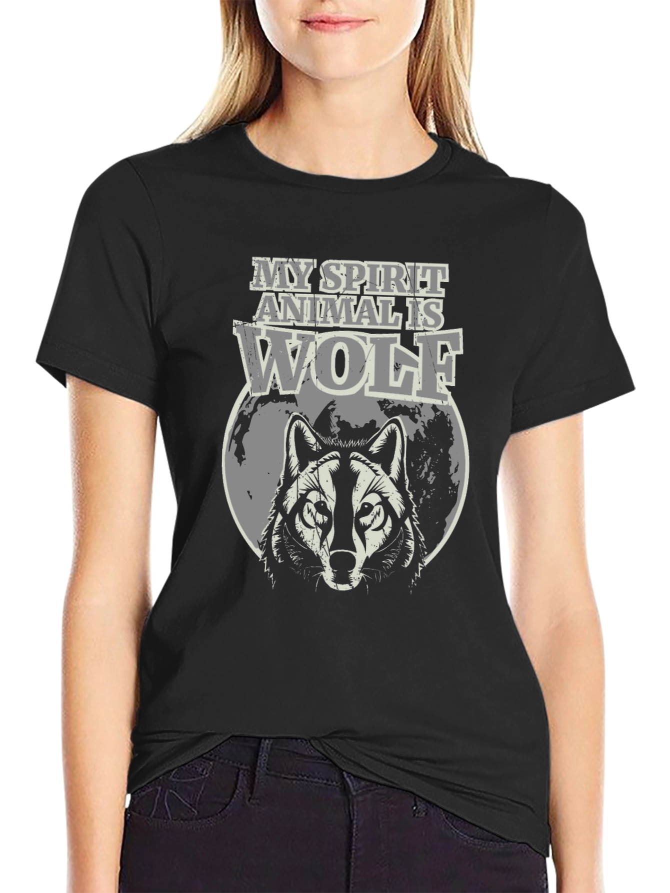 Black Wolf Spirit Animal Graphic T-Shirt view 2