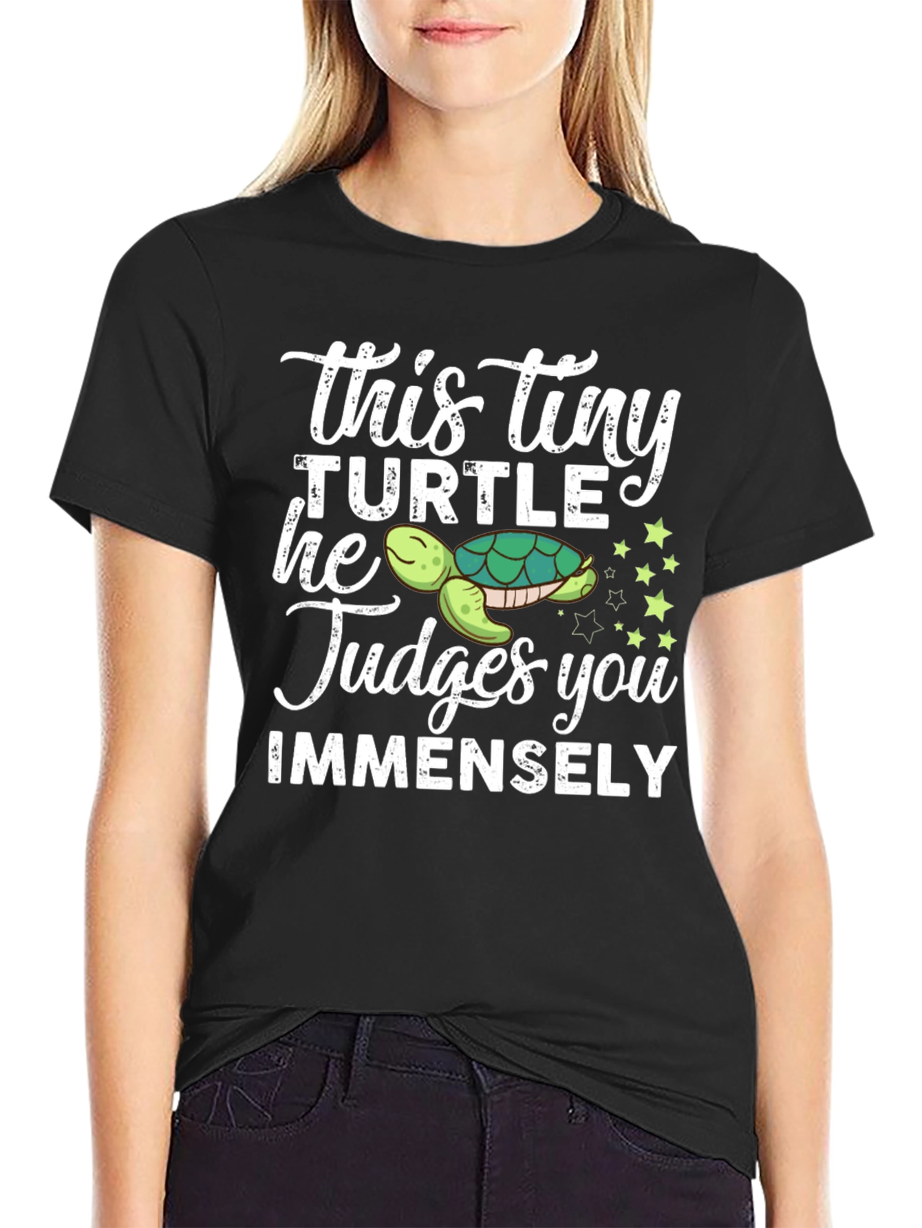 Black This Tiny Turtle Judges You Funny Graphic Tee view 2