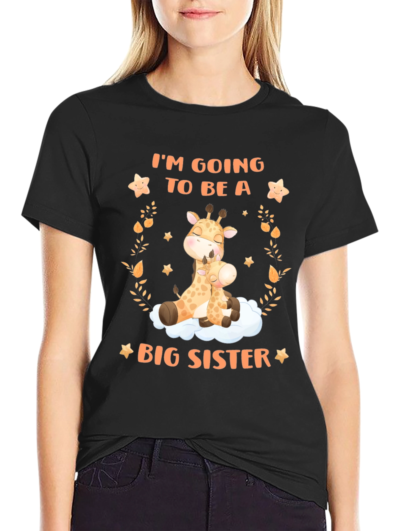 Black Big Sister Giraffe Graphic Tee - Baby Announcement view 2