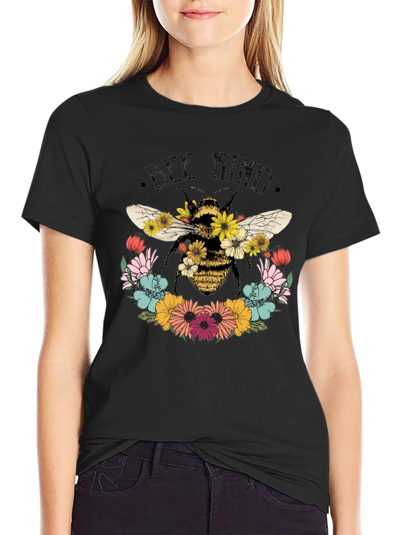 Black Bee Kind Floral T-Shirt - Black view 2
