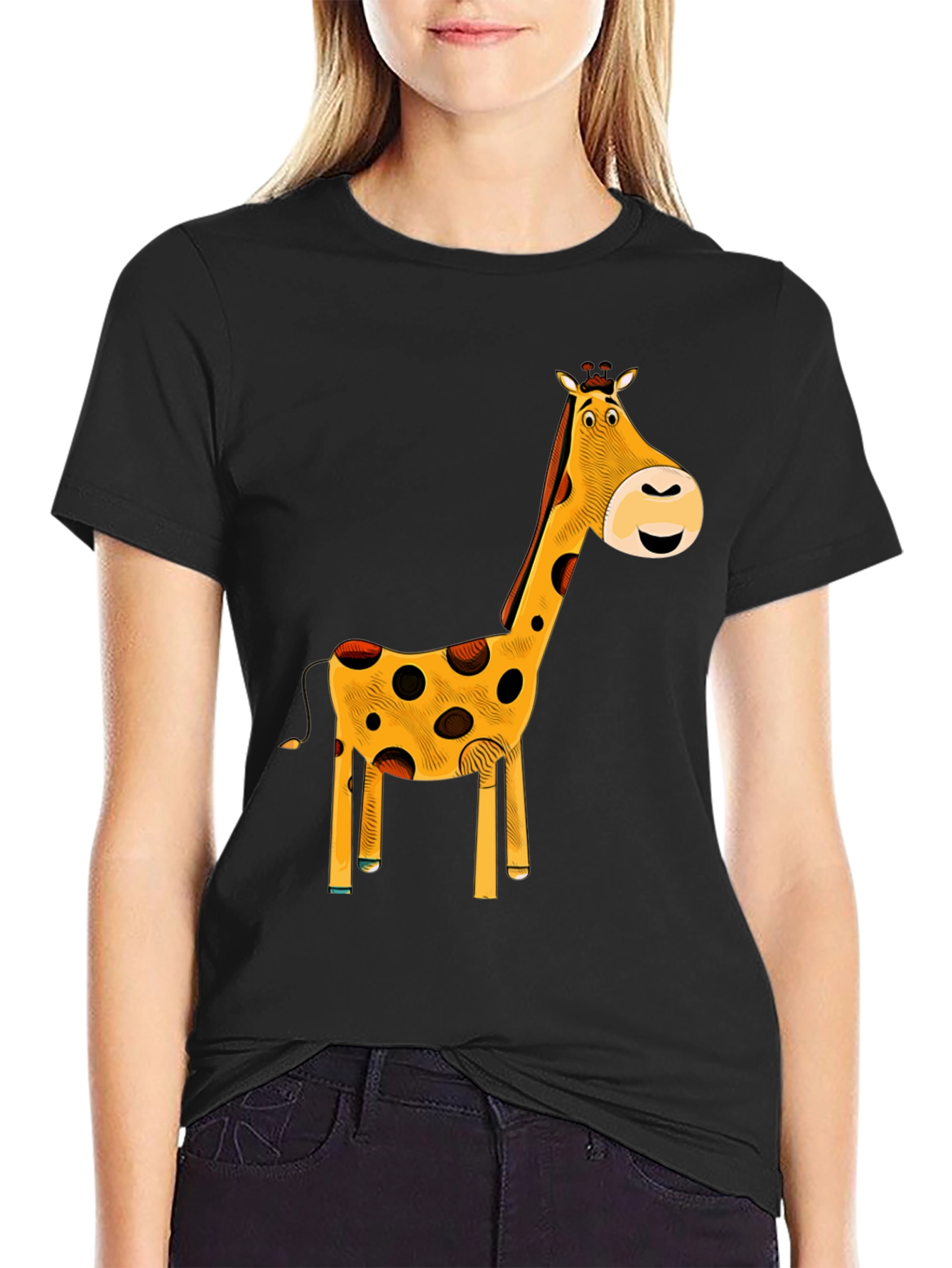 Black Giraffe Graphic T-Shirt - Black Cotton Tee view 2