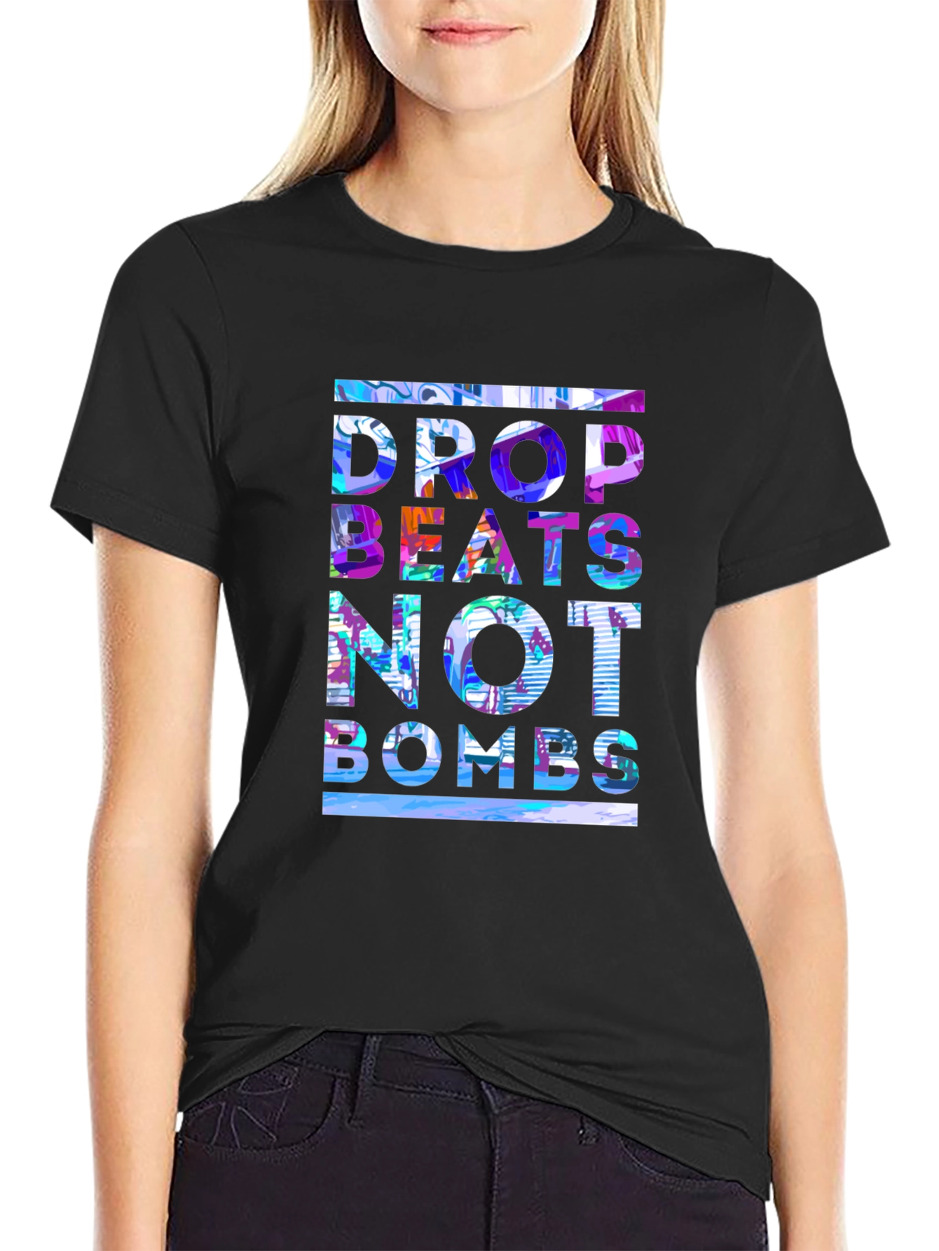 Black Drop Beats Not Bombs Graphic Tee view 2