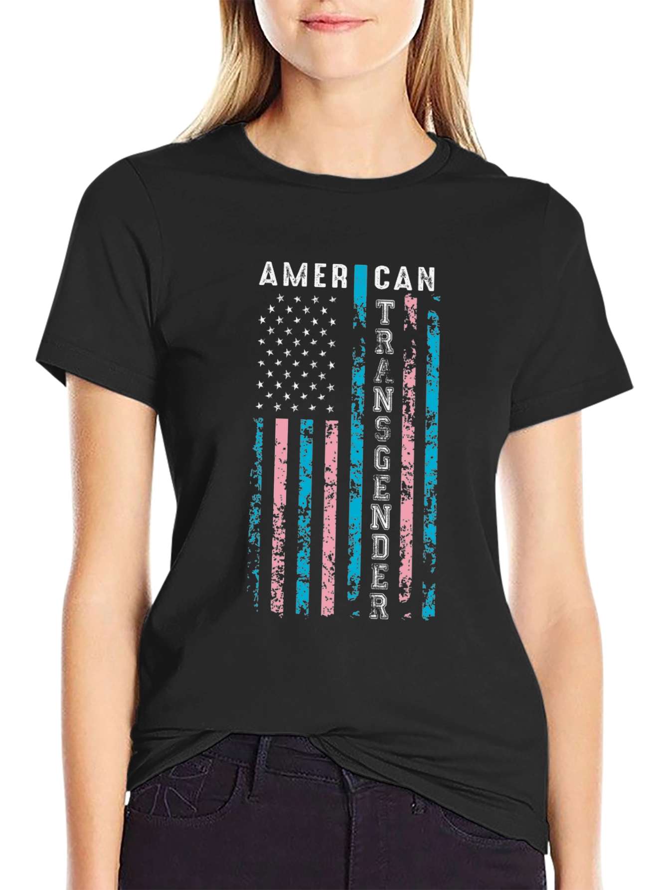 Black American Transgender Flag Black T-Shirt view 2