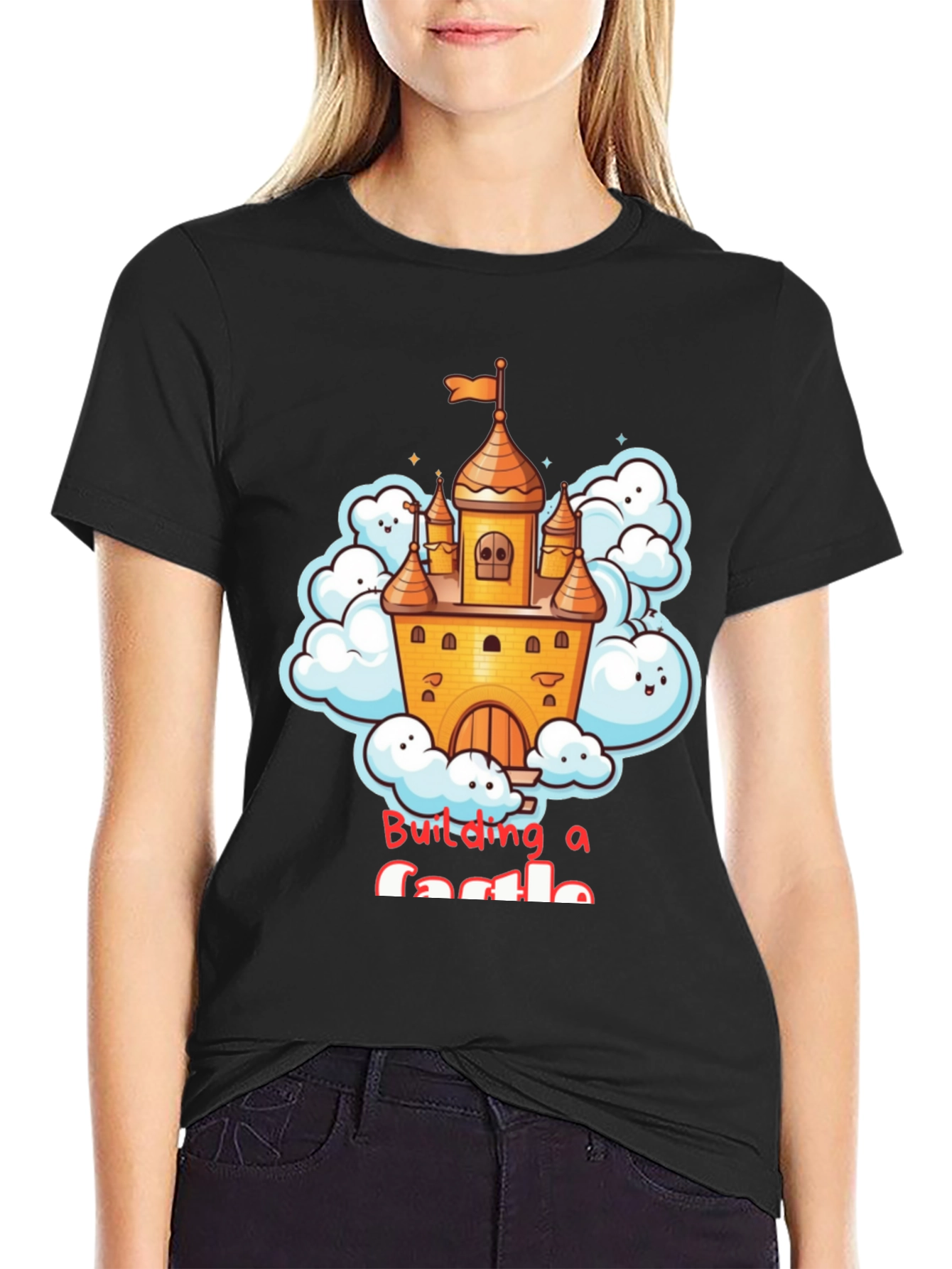 Black Building a Castle T-Shirt - Fun Cartoon Design view 2
