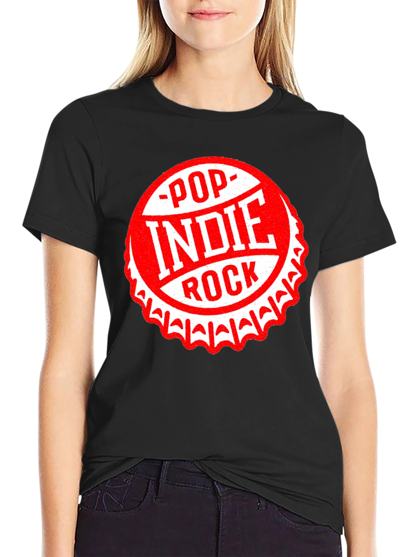 Black Pop Indie Rock Graphic Tee - Black Cotton T-Shirt view 2