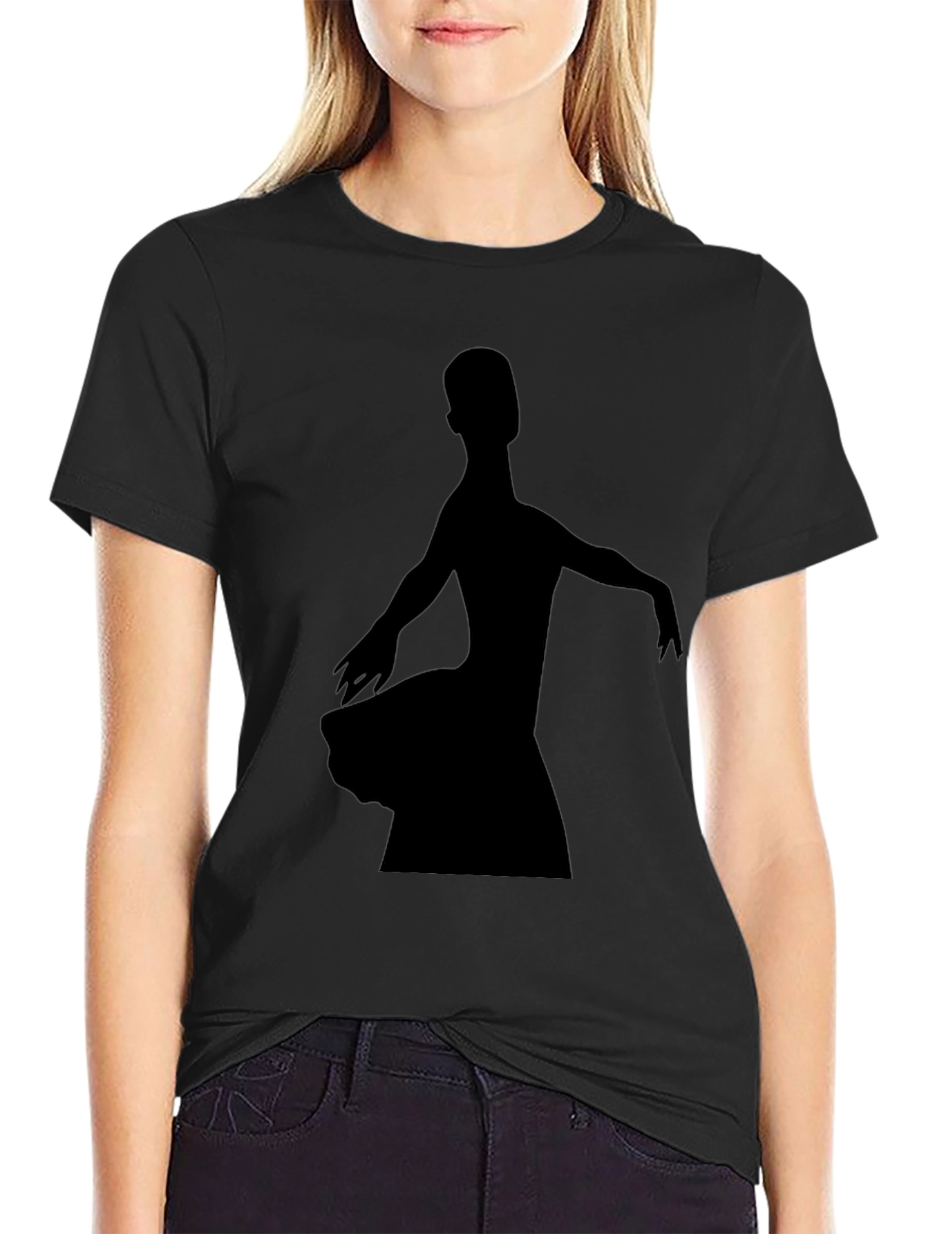 Black Ballerina Silhouette Graphic Tee - Black Cotton T-Shirt view 2