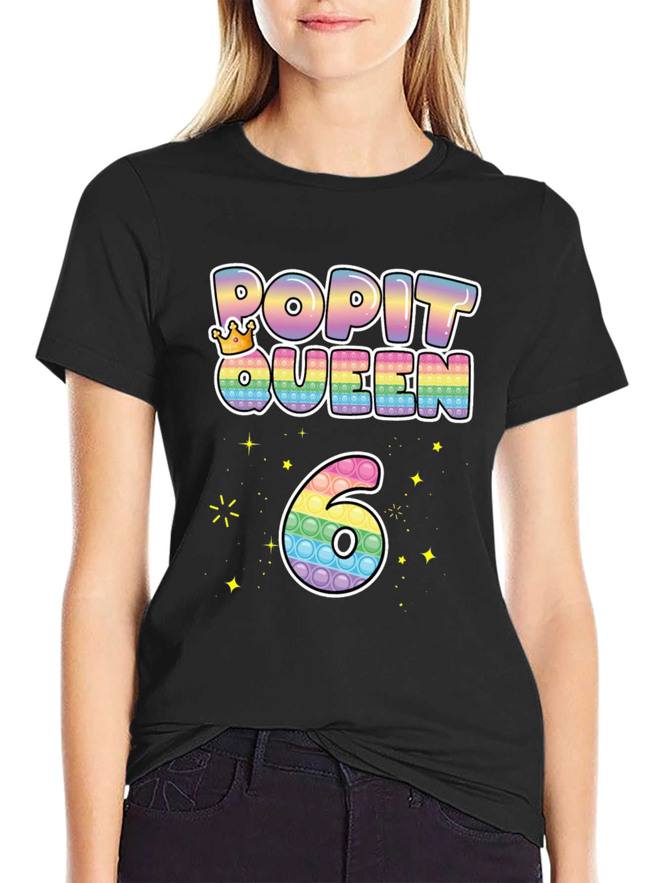 Black Pop It Queen 6th Birthday T-Shirt view 2