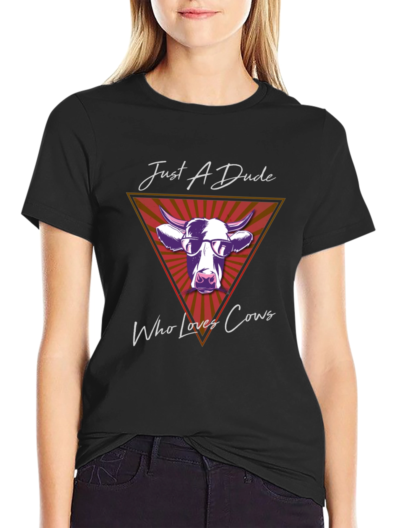 Black Just A Dude Who Loves Cows Graphic T-Shirt view 2