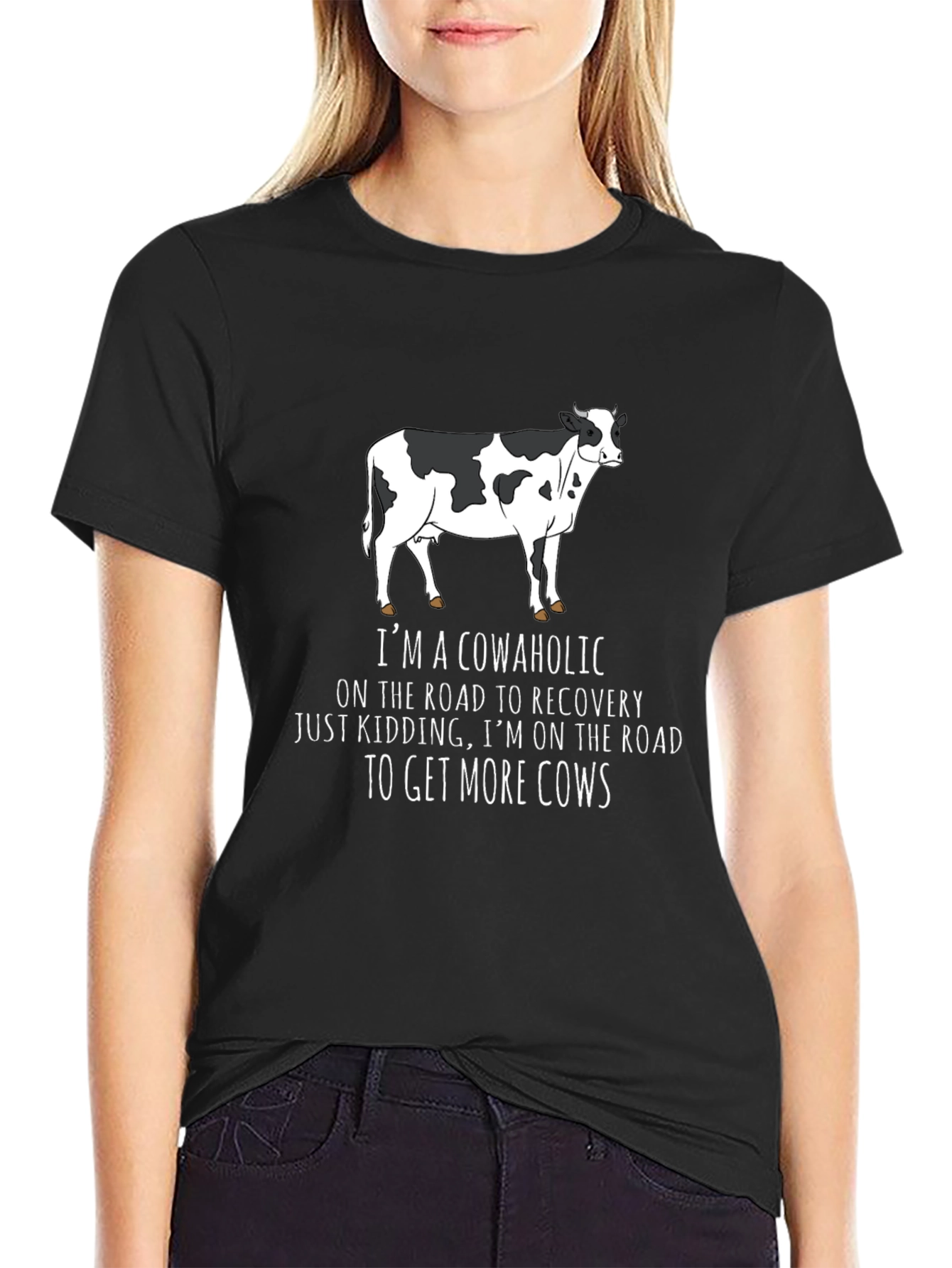 Black Cowaholic T-Shirt - Funny Cow Lover Tee view 2