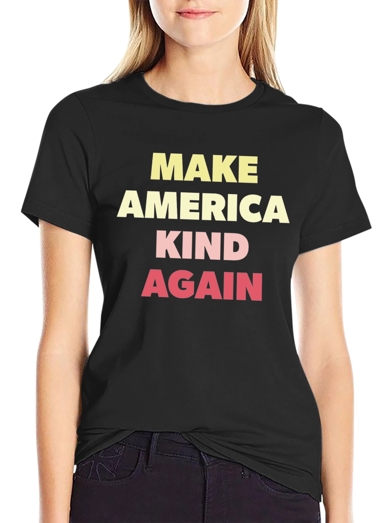 Black Make America Kind Again Graphic Tee - Black Cotton T-Shirt view 2