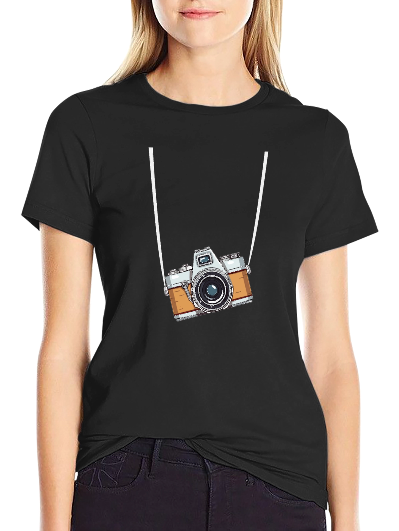 Black Vintage Camera Graphic T-Shirt - Cool Retro Style view 2