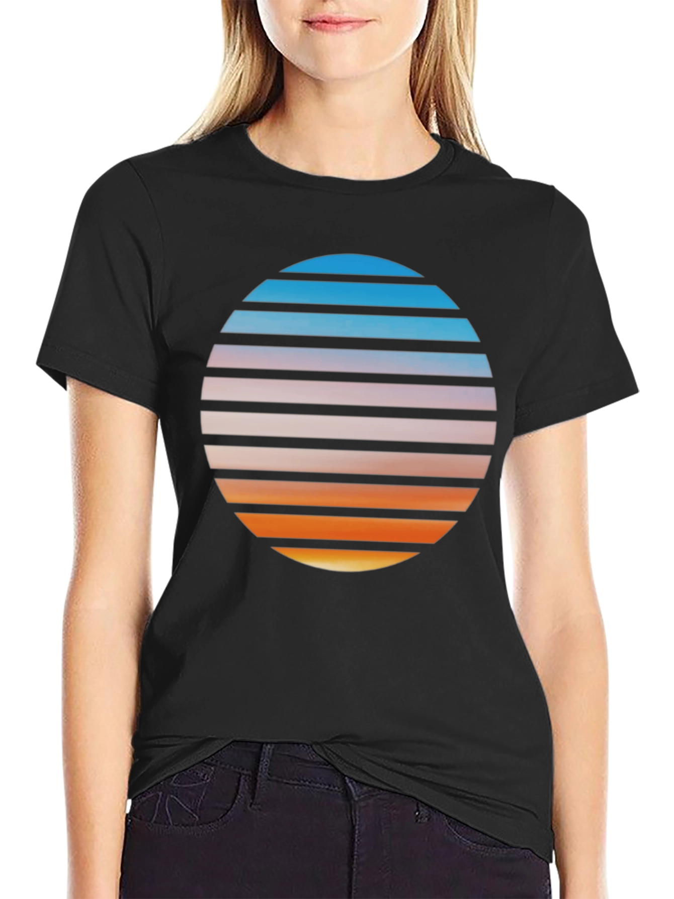 Black Retro Sunset Graphic T-Shirt - Black view 2