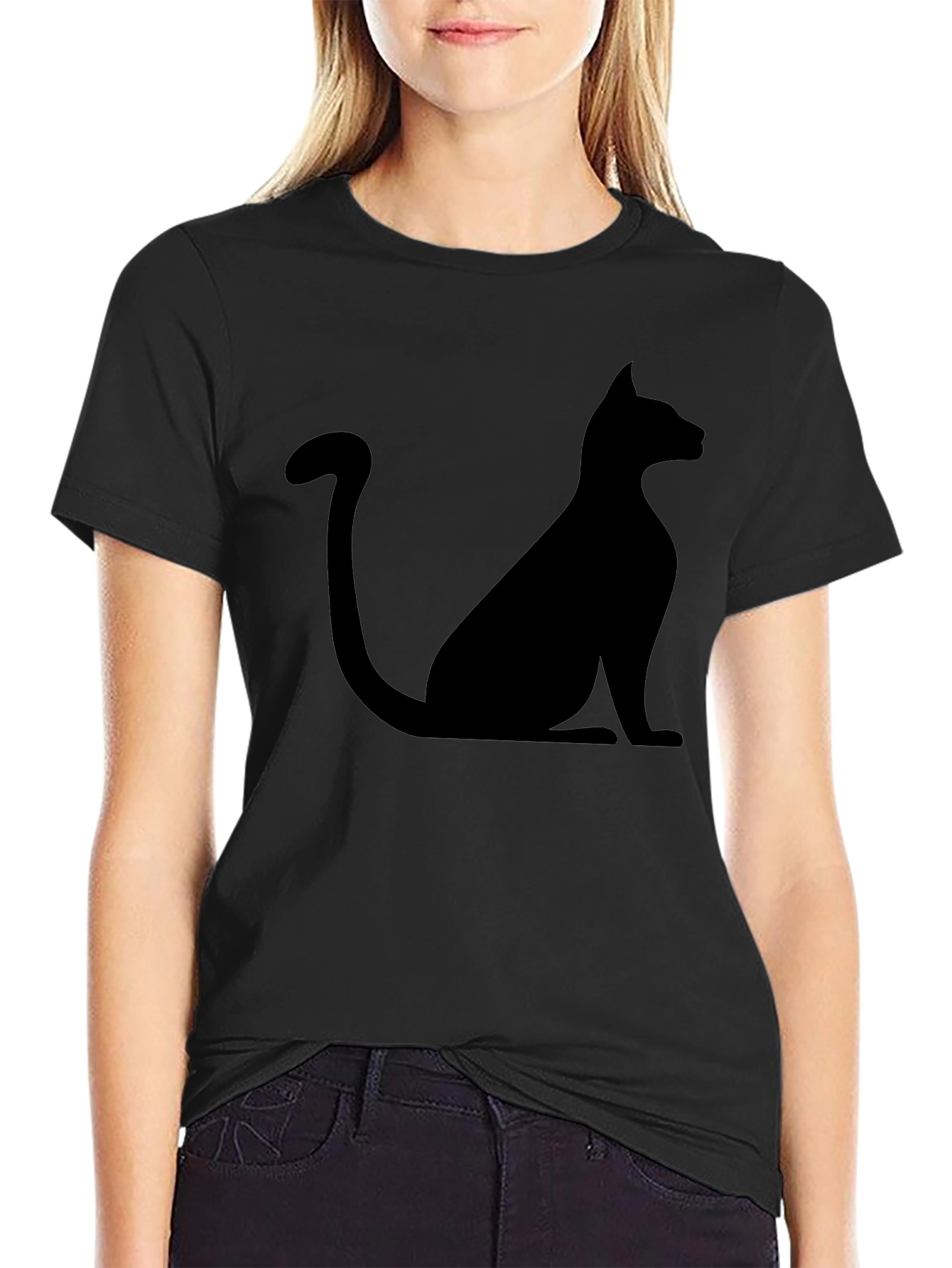 Black Men's Black Cat Silhouette Graphic T-Shirt view 2