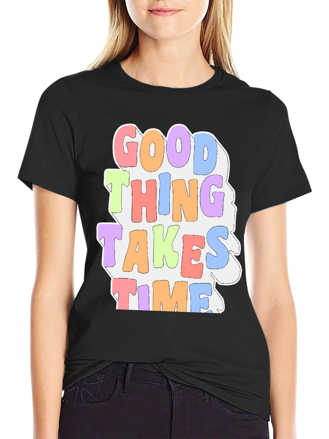 Black Good Things Take Time Graphic Tee view 2