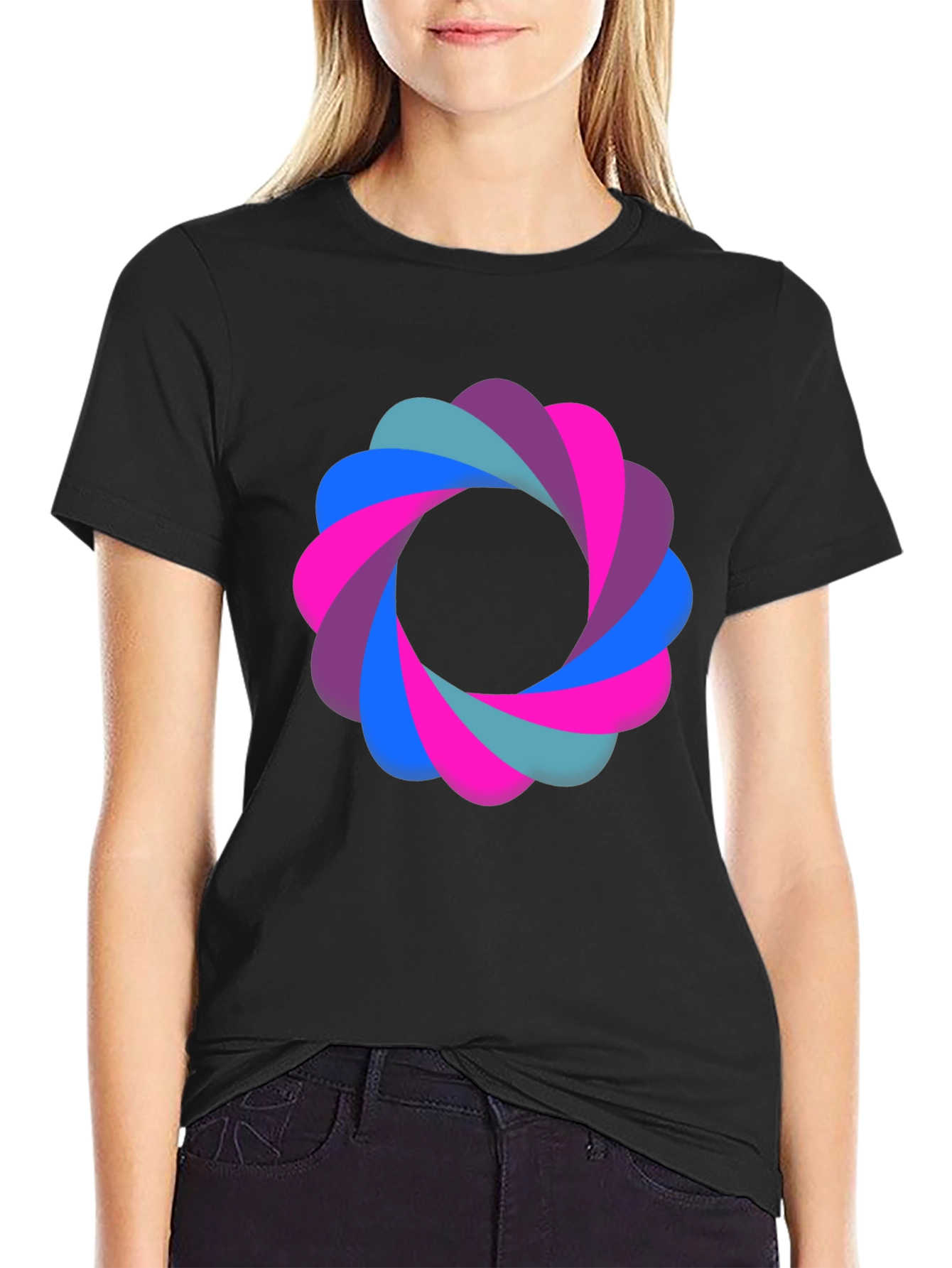 Black Abstract Flower Graphic Black T-Shirt view 2