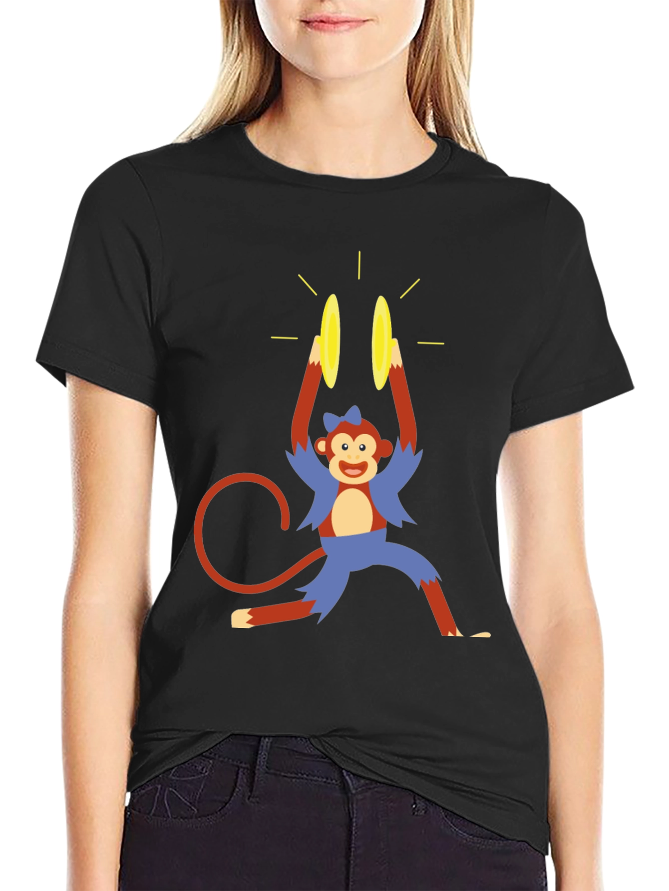 Black Monkey Cymbal T-Shirt - Funny Cartoon Design view 2