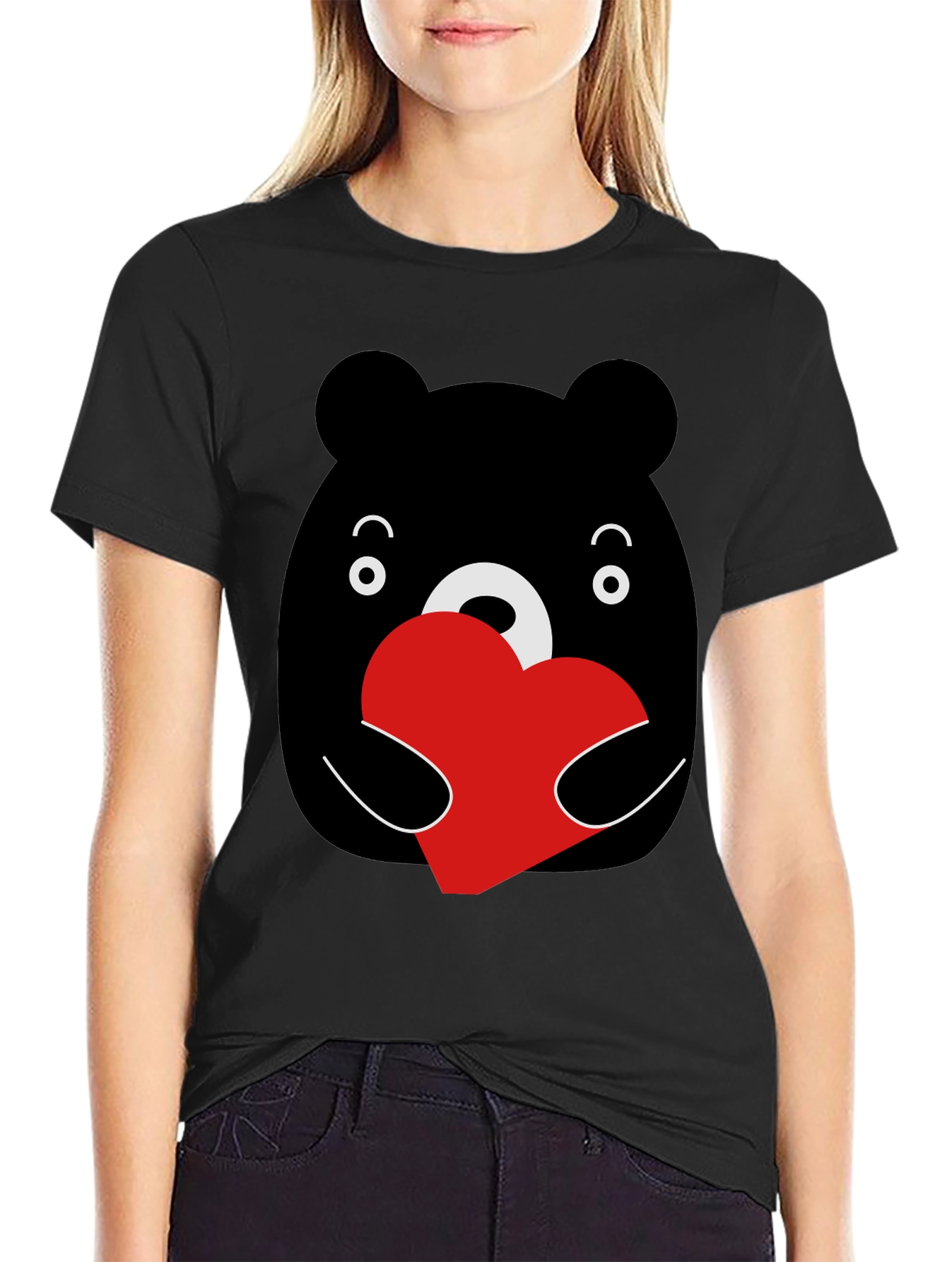 Black Bear Hug Heart Graphic Black T-Shirt view 2