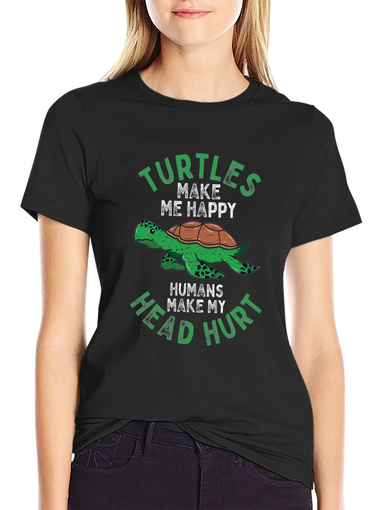 Black Funny Turtle T-Shirt - Turtles Make Me Happy Tee view 2