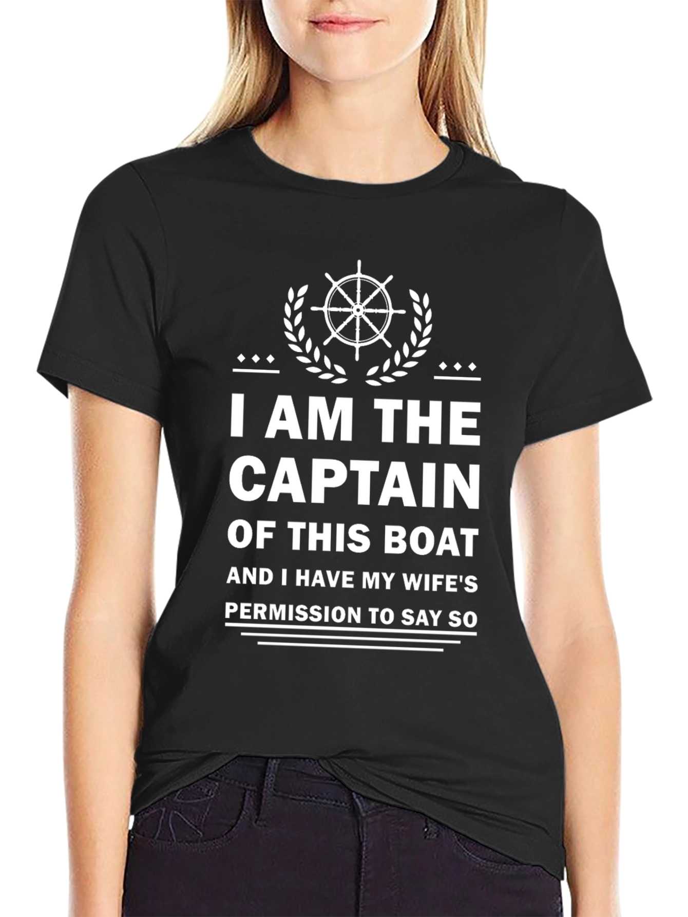 Black Captain of This Boat Funny Graphic Tee view 2