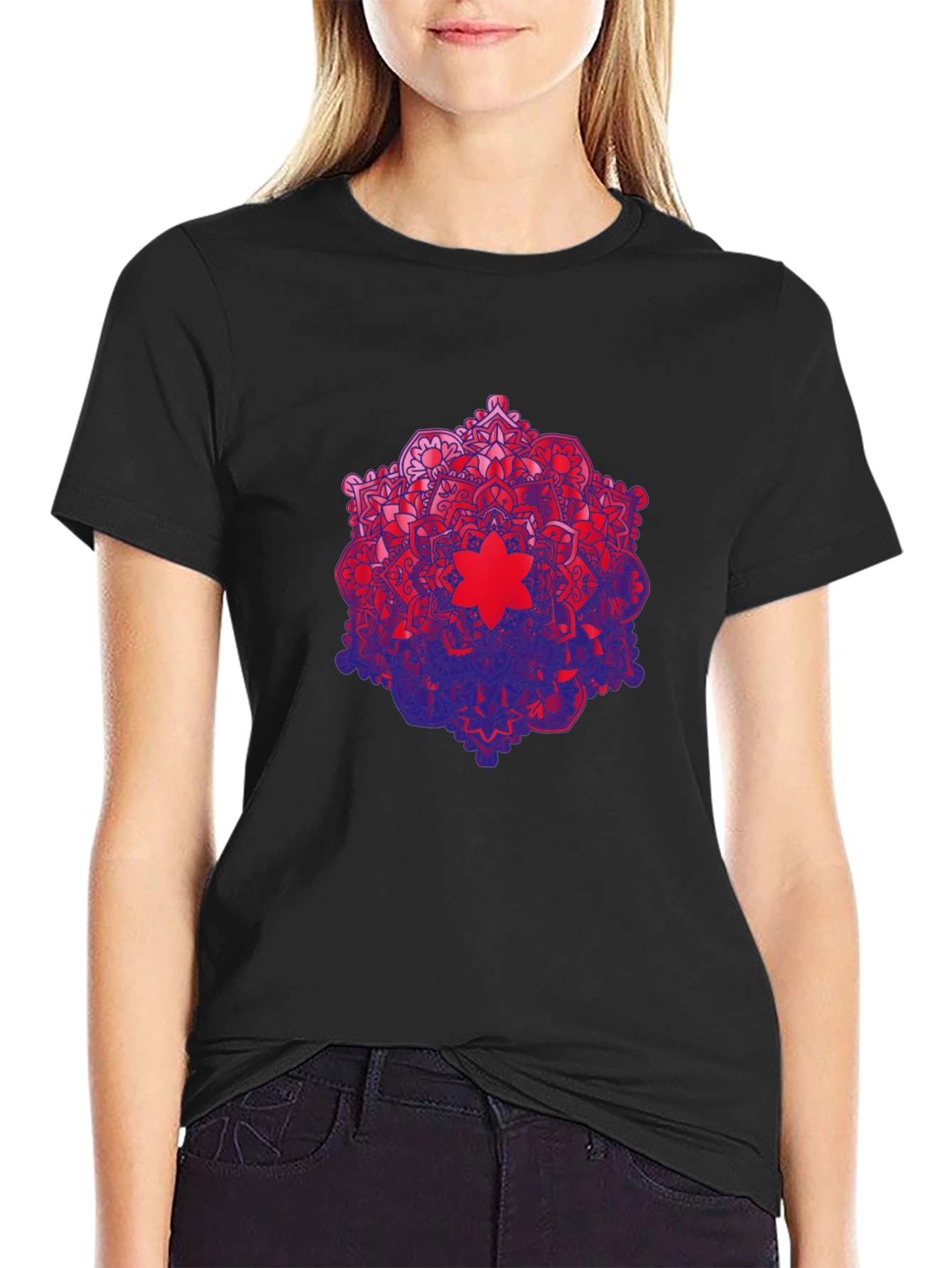 Black Geometric Mandala Graphic Black T-Shirt view 2