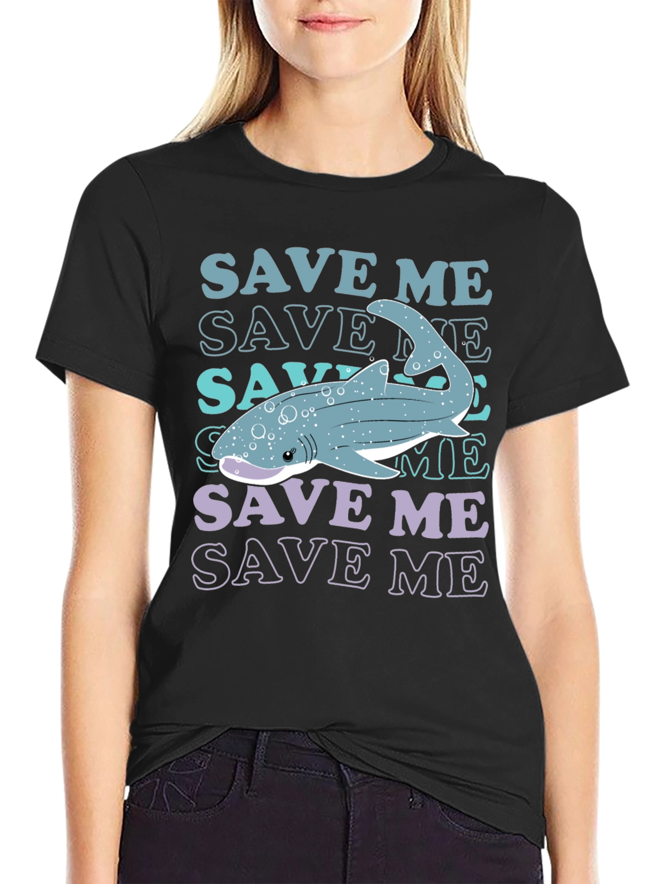 Black Save Me Whale Shark Graphic T-Shirt view 2