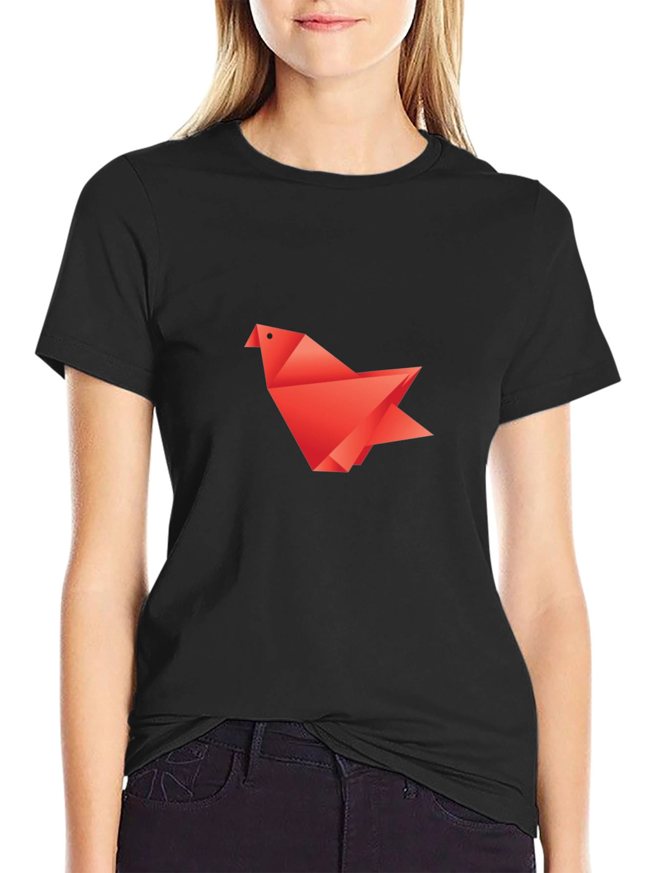 Black Origami Bird Black T-Shirt view 2