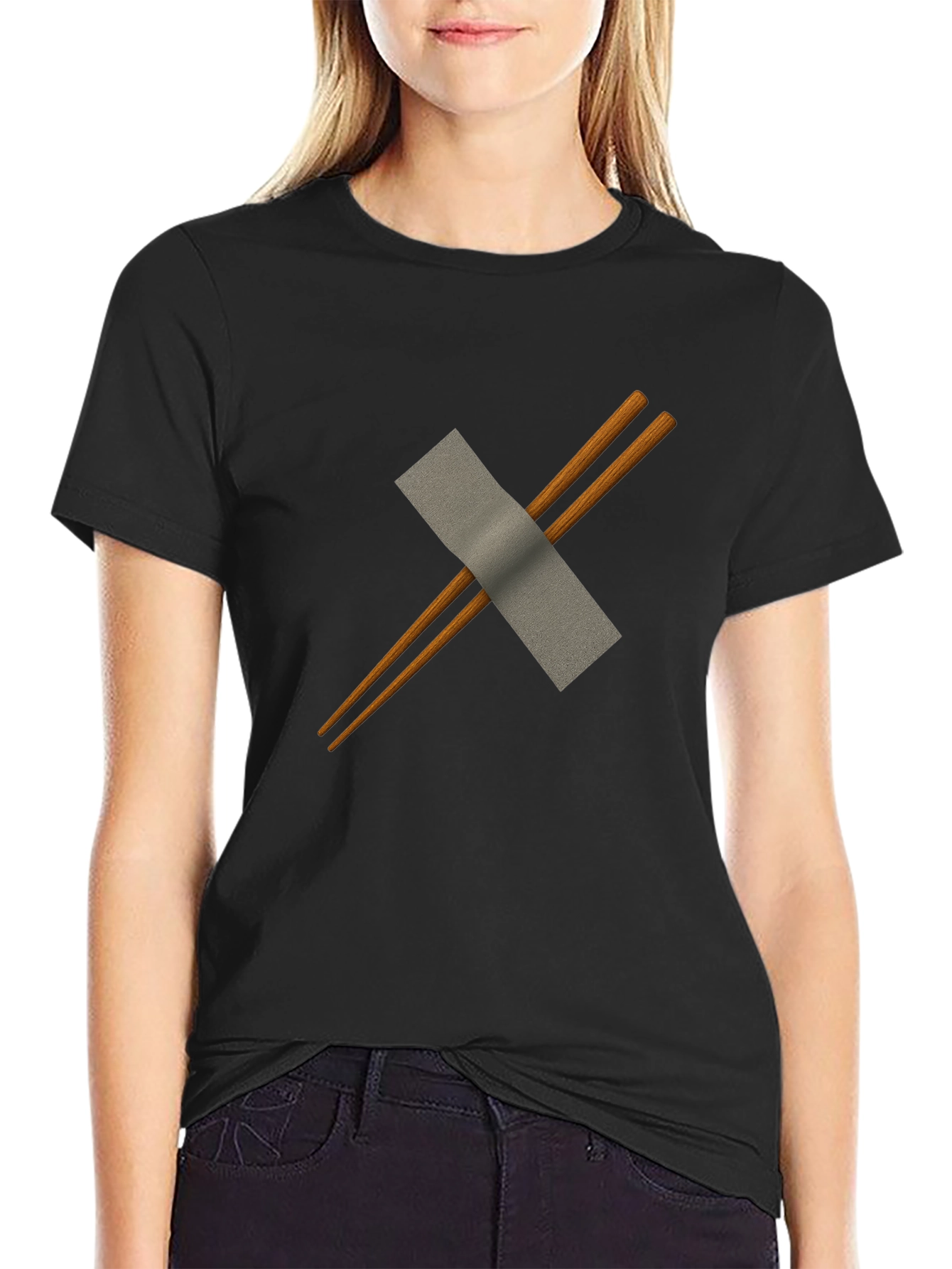 Black Chopsticks & Duct Tape Men's Black T-Shirt view 2