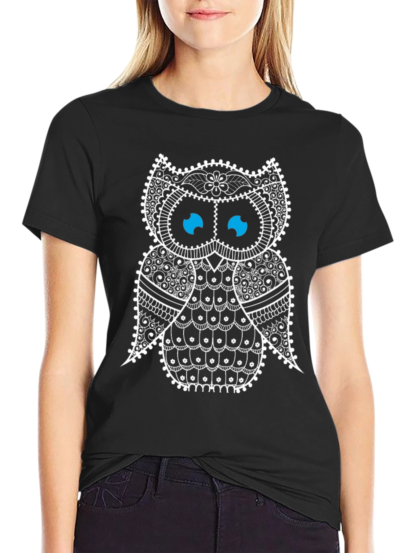 Black Owl Graphic Print Tee - Stylish Men's Black T-Shirt view 2