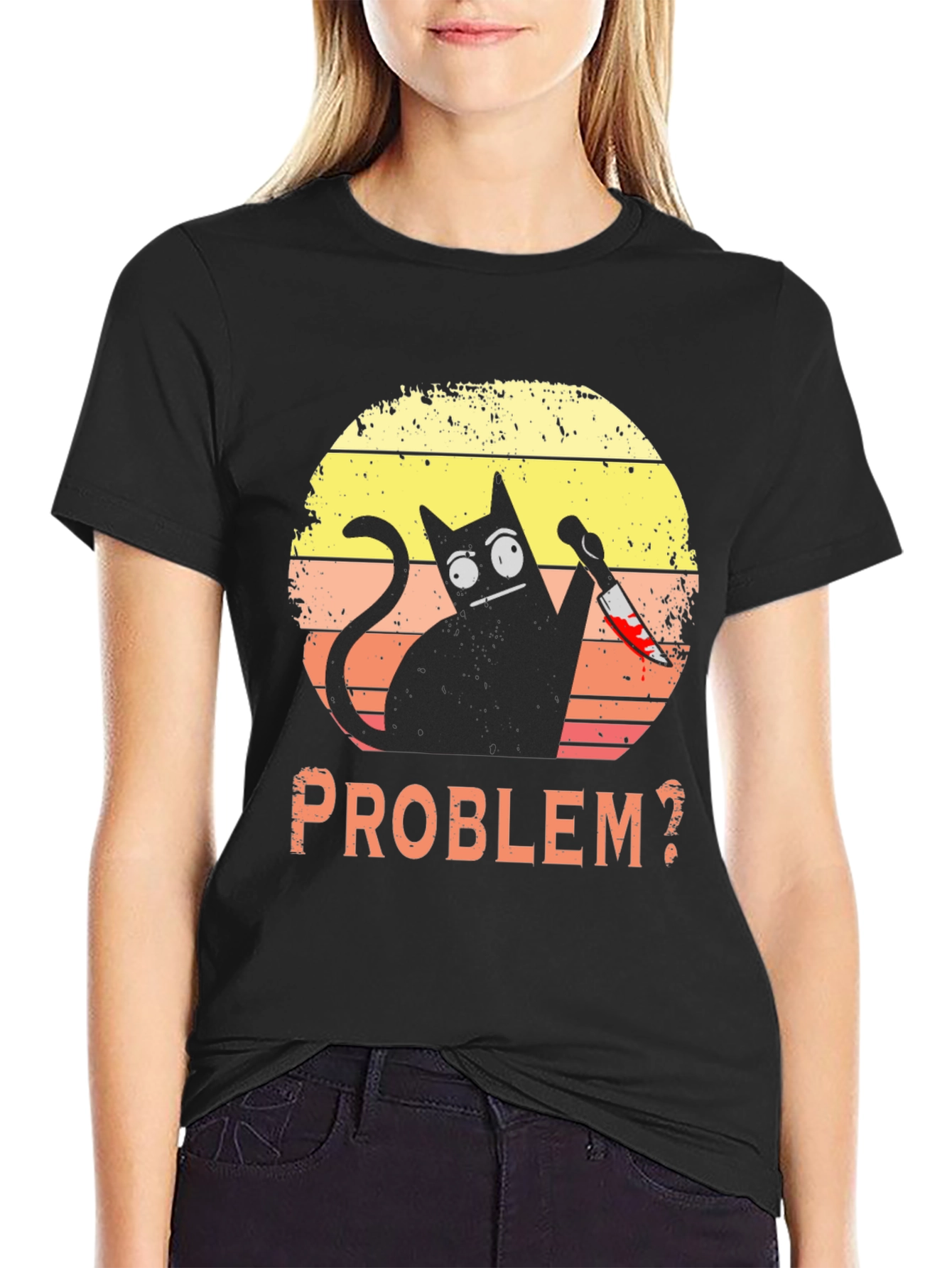 Black Problem Cat T-Shirt - Funny Graphic Tee view 2