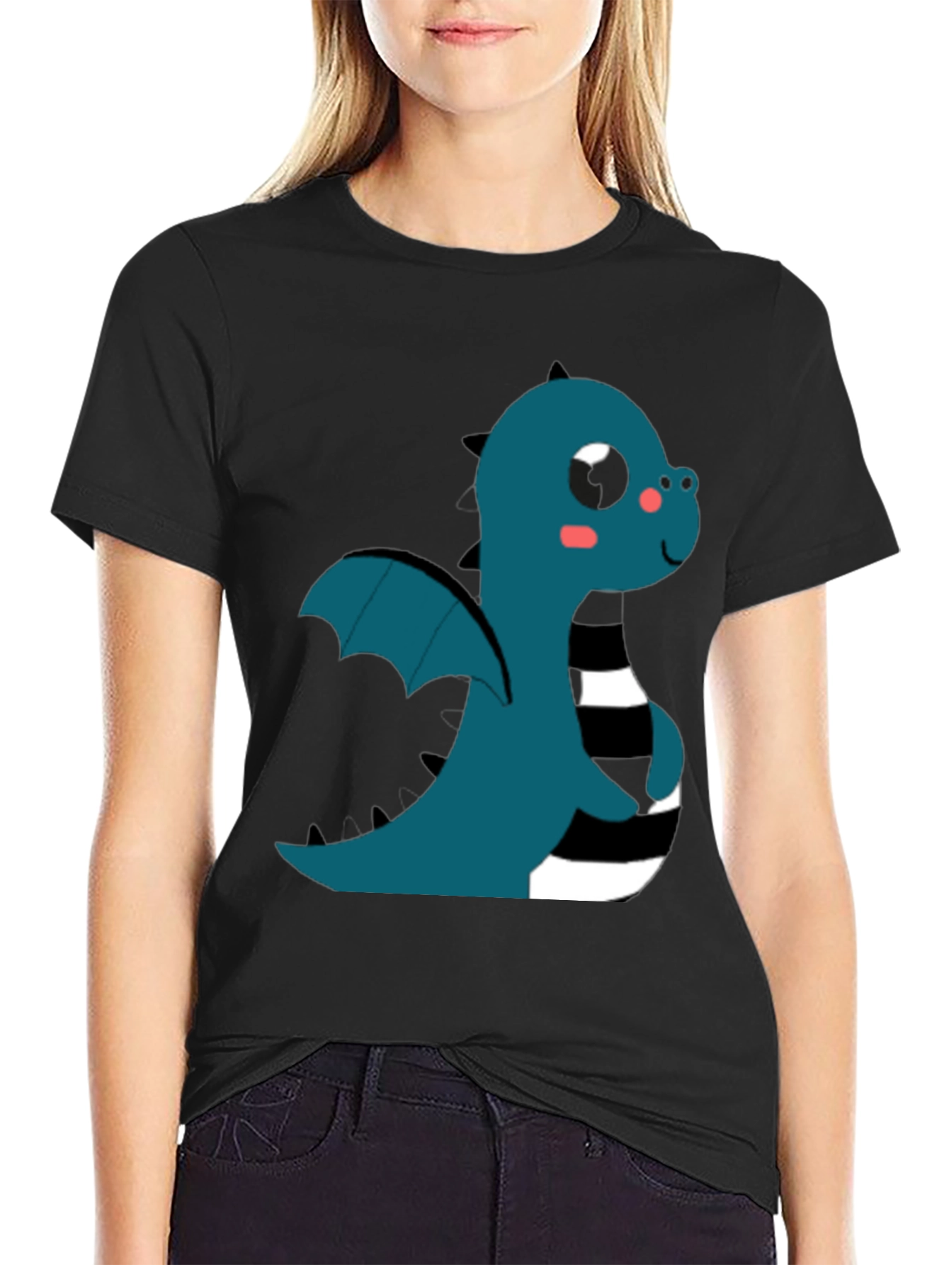 Black Cute Cartoon Dragon T-Shirt view 2