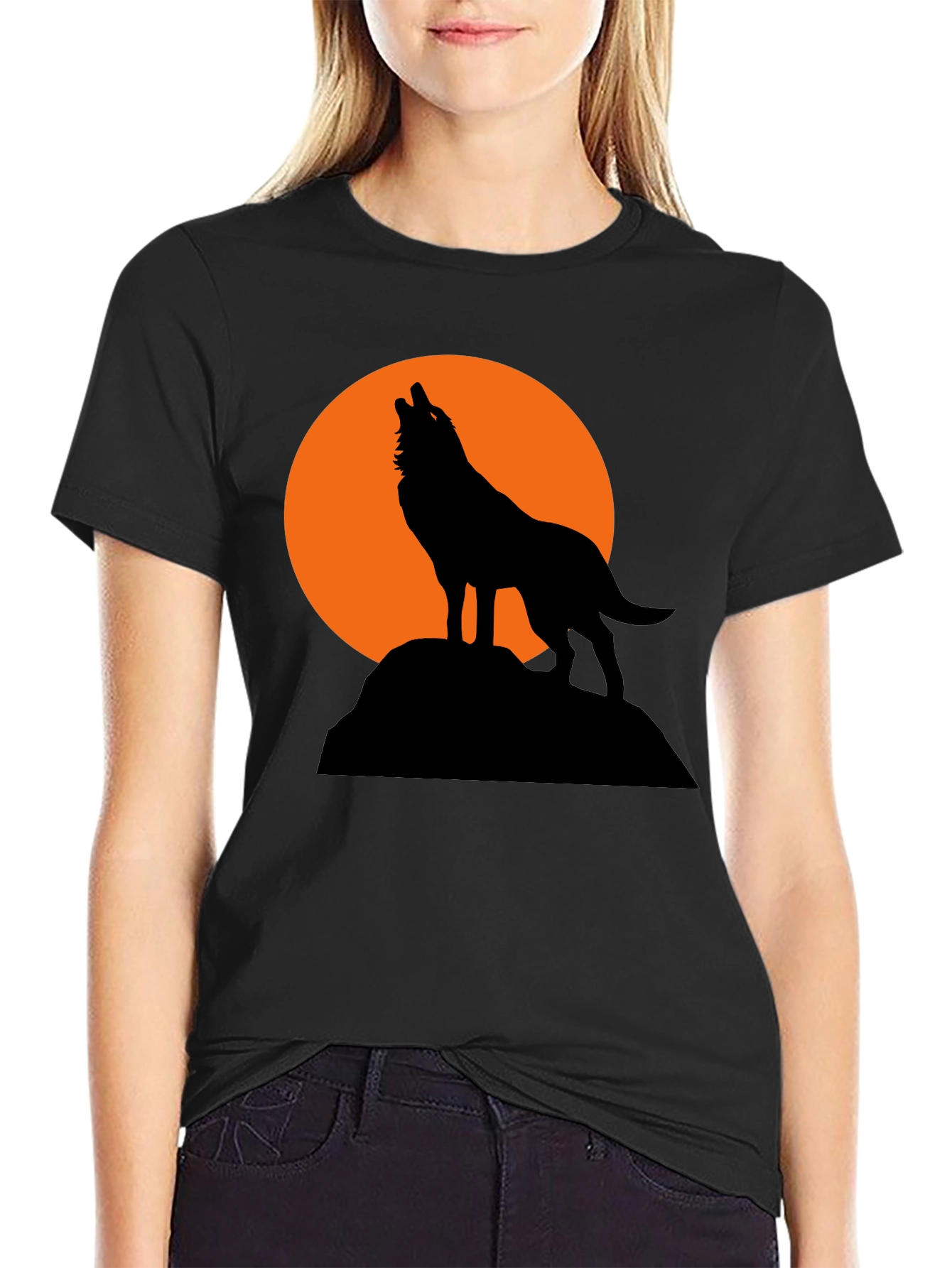 Black Wolf Howling at Moon Graphic T-Shirt view 2